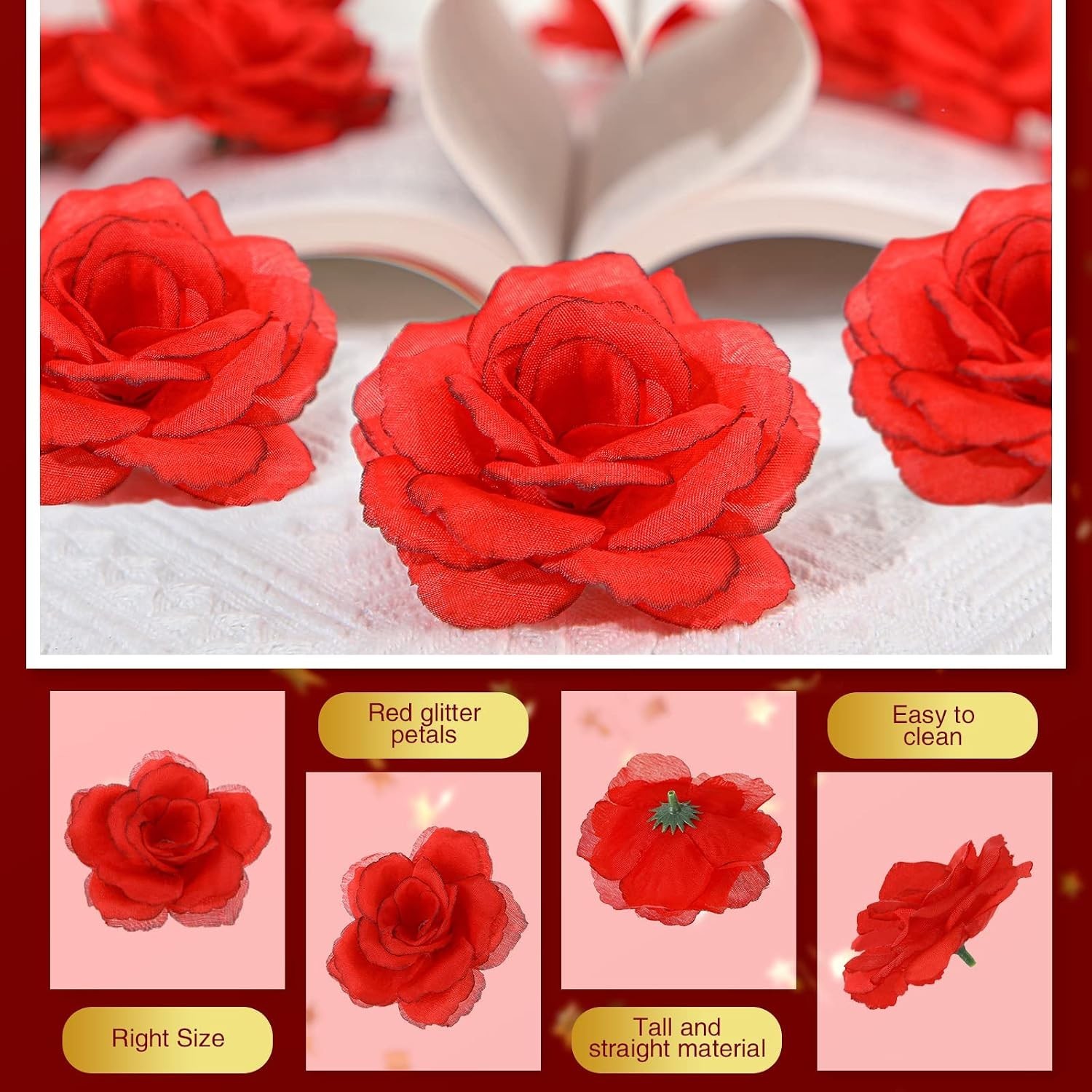100 Pcs Artificial Flowers Fake Silk Roses Long Stem Rose Bouquet Wedding Par…