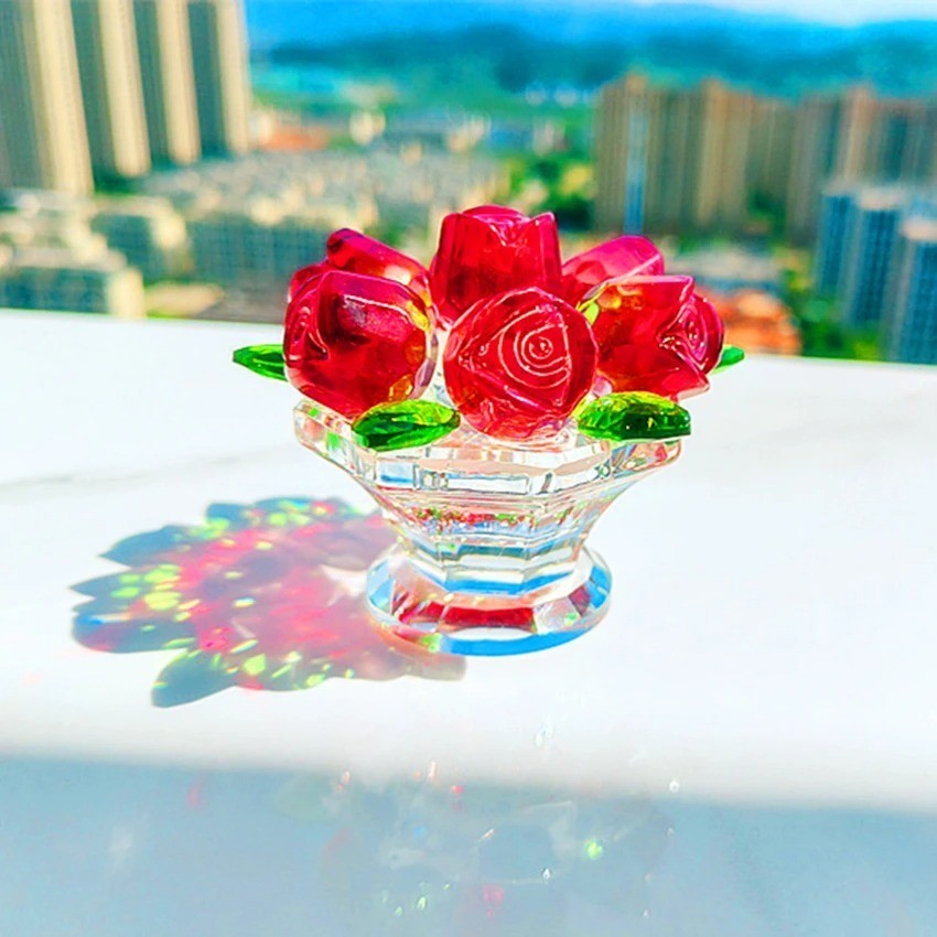 Crystal Flower Ornament Glass Sunflower Orchid Desktop Office Décor