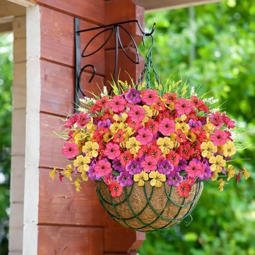 24 Bundles Artificial Flowers for Outdoors, Realistic Fake Silk 24PCS Mix Color