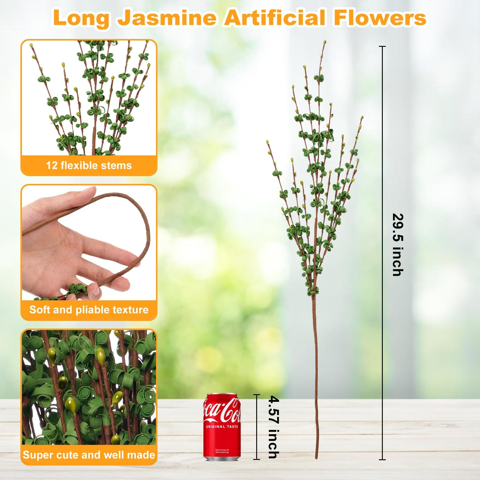 10 Pcs 29.5″ Long Jasmine Artificial Green Flowers Fake Flower Dry Branches S…