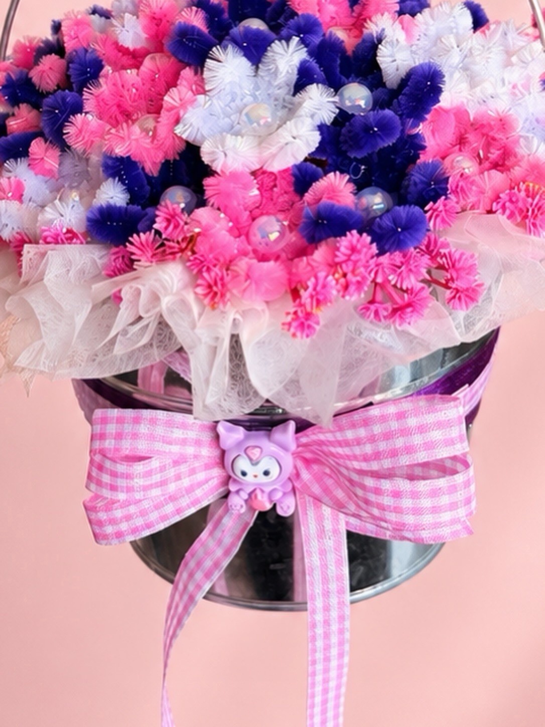 Handmade Pink, Purple & White Pipe Cleaner Flower Basket – Forever Floral Gift