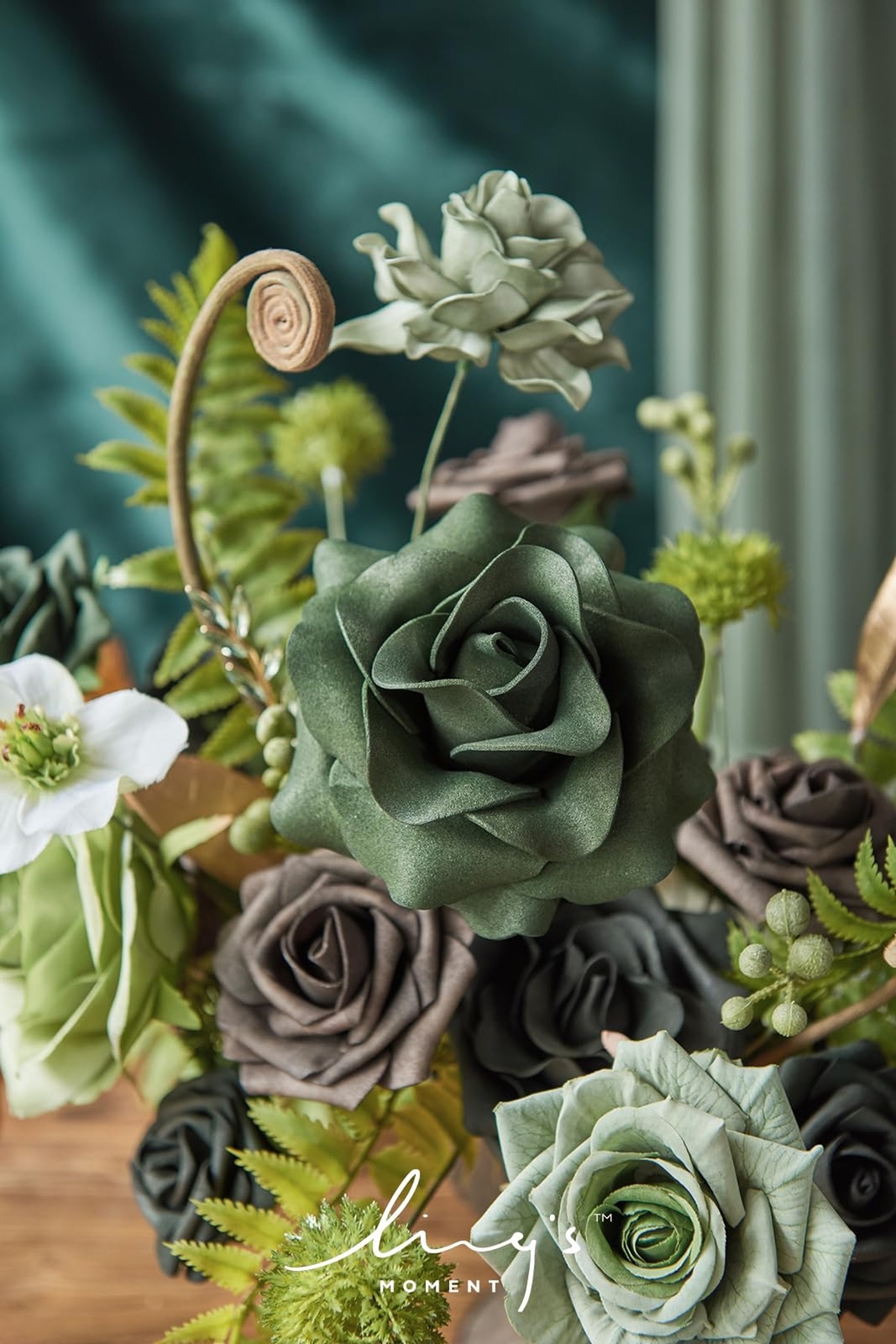 Ling’s Moment Fake Flowers Box, Artificial Faux Greenery Stems Silk Roses Foa…