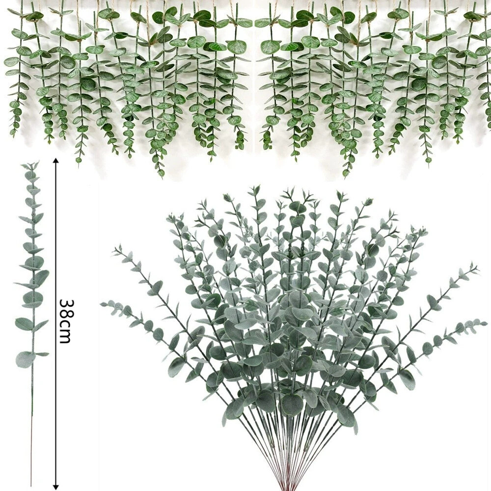 24 Pcs Artificial Eucalyptus Leaves Stems Real Touch Green Leaf