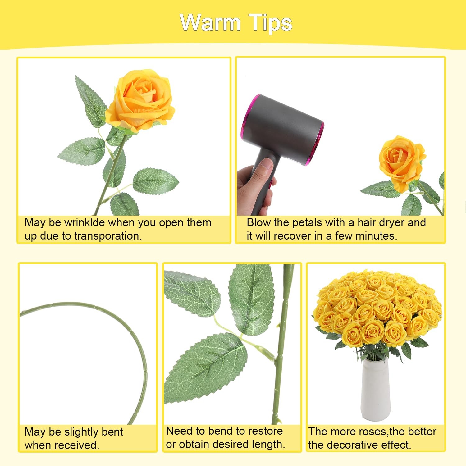 12 PCS Yellow Pearl Artificial Roses Fake Velvet Silk Flowers Wedding Home