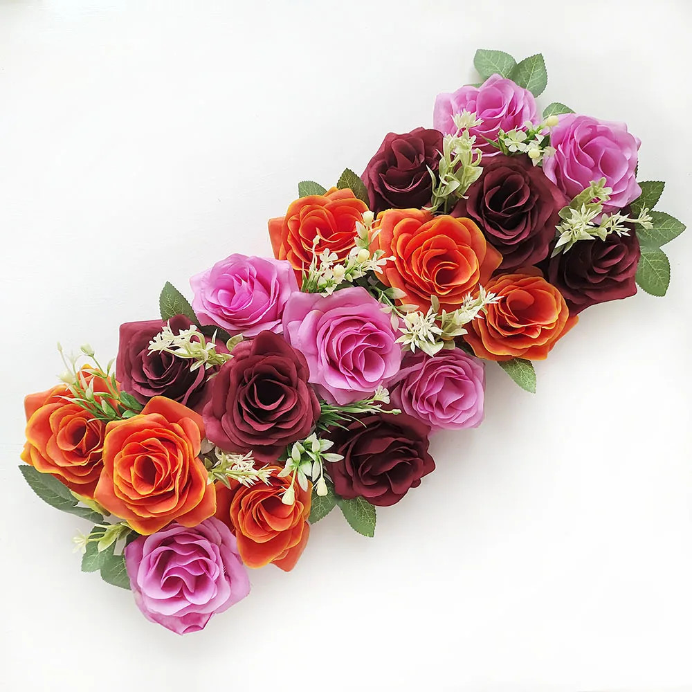 22x50cm Artificial Rose Flower Row Wedding Decoration Wall Backdrop Garland NEW