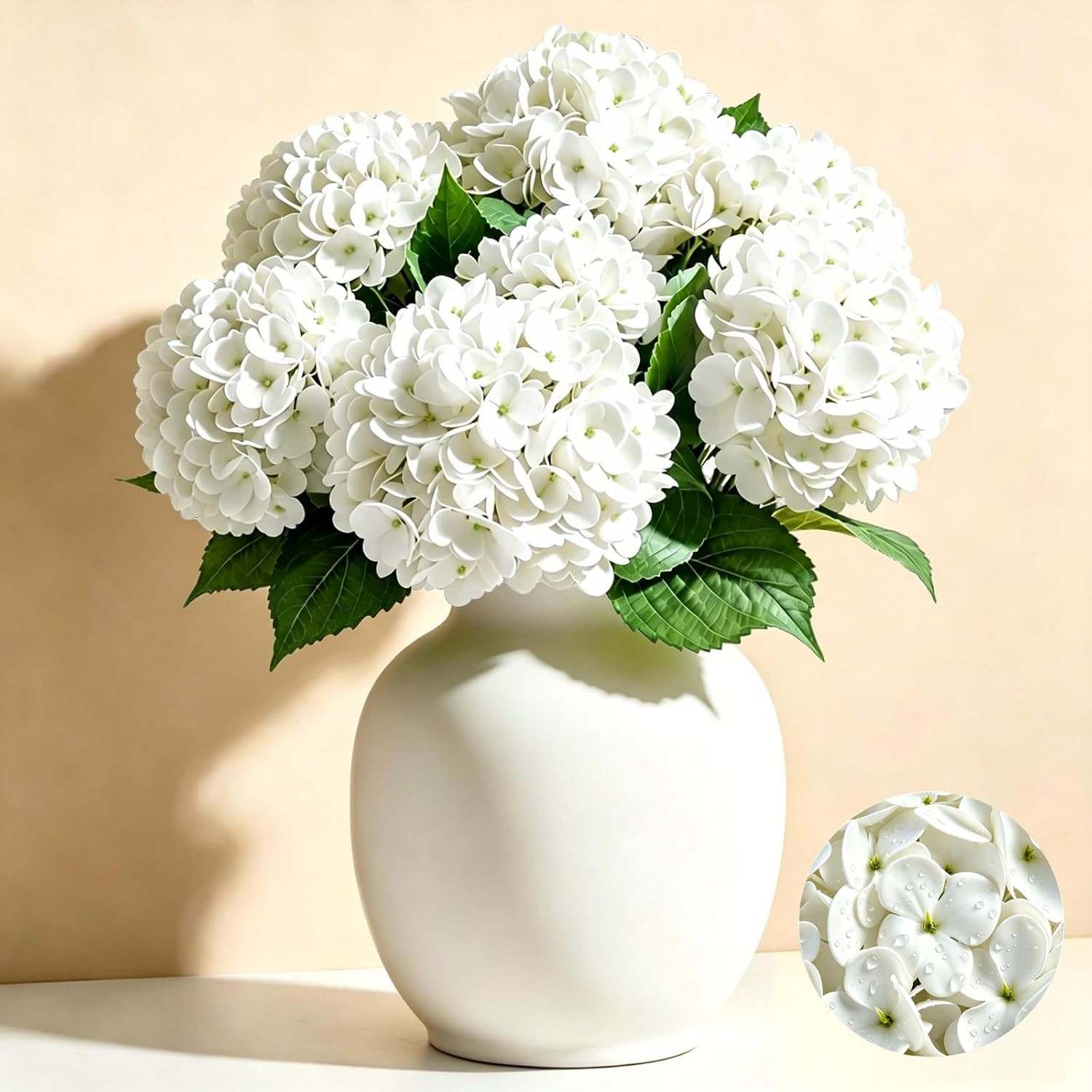 12 Pcs 21″ White Realistic Hydrangea Artificial Flowers for Weddings & Decor