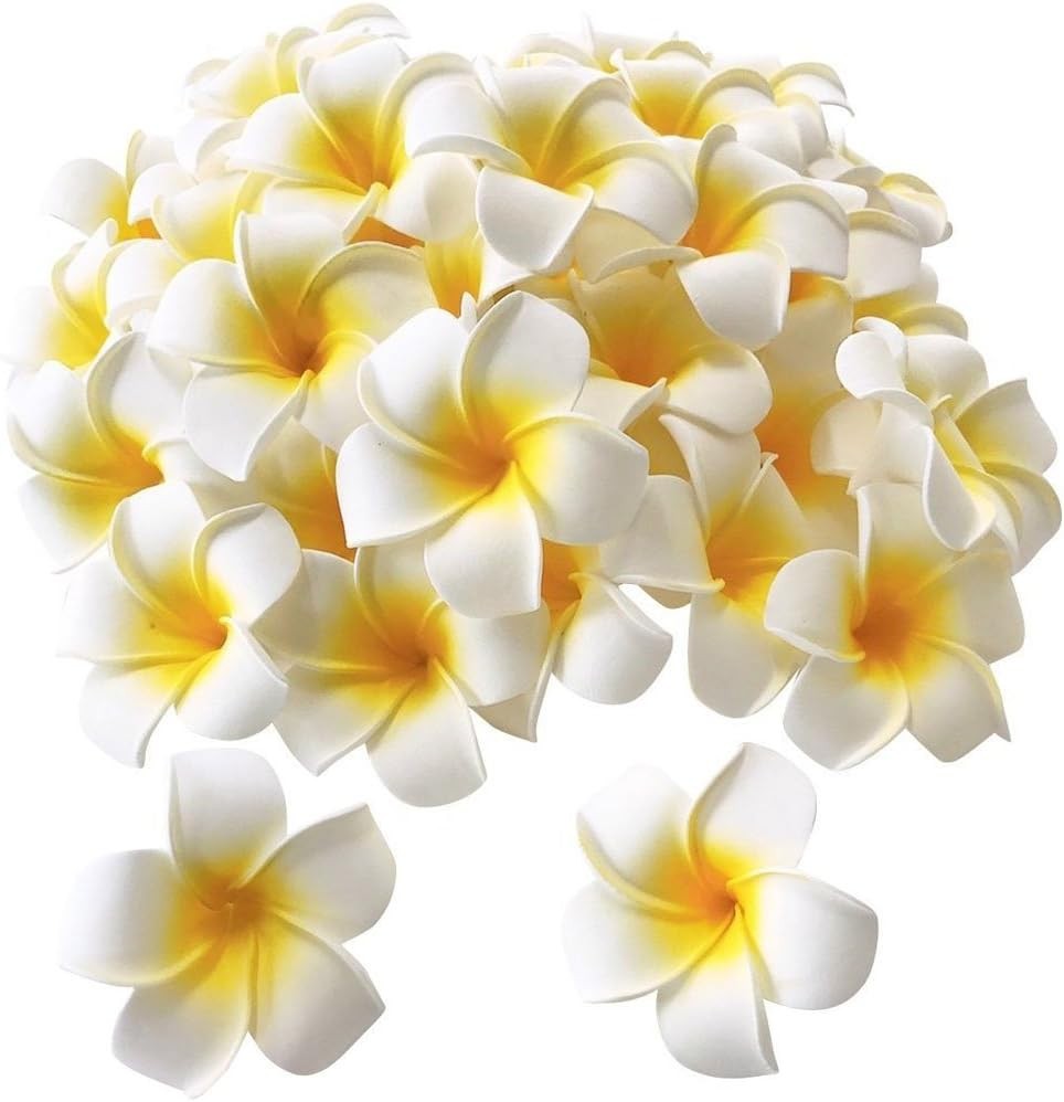 100Pcs White Foam Hawaiian Frangipani Artificial Plumeria Flower Petals Cap Hair