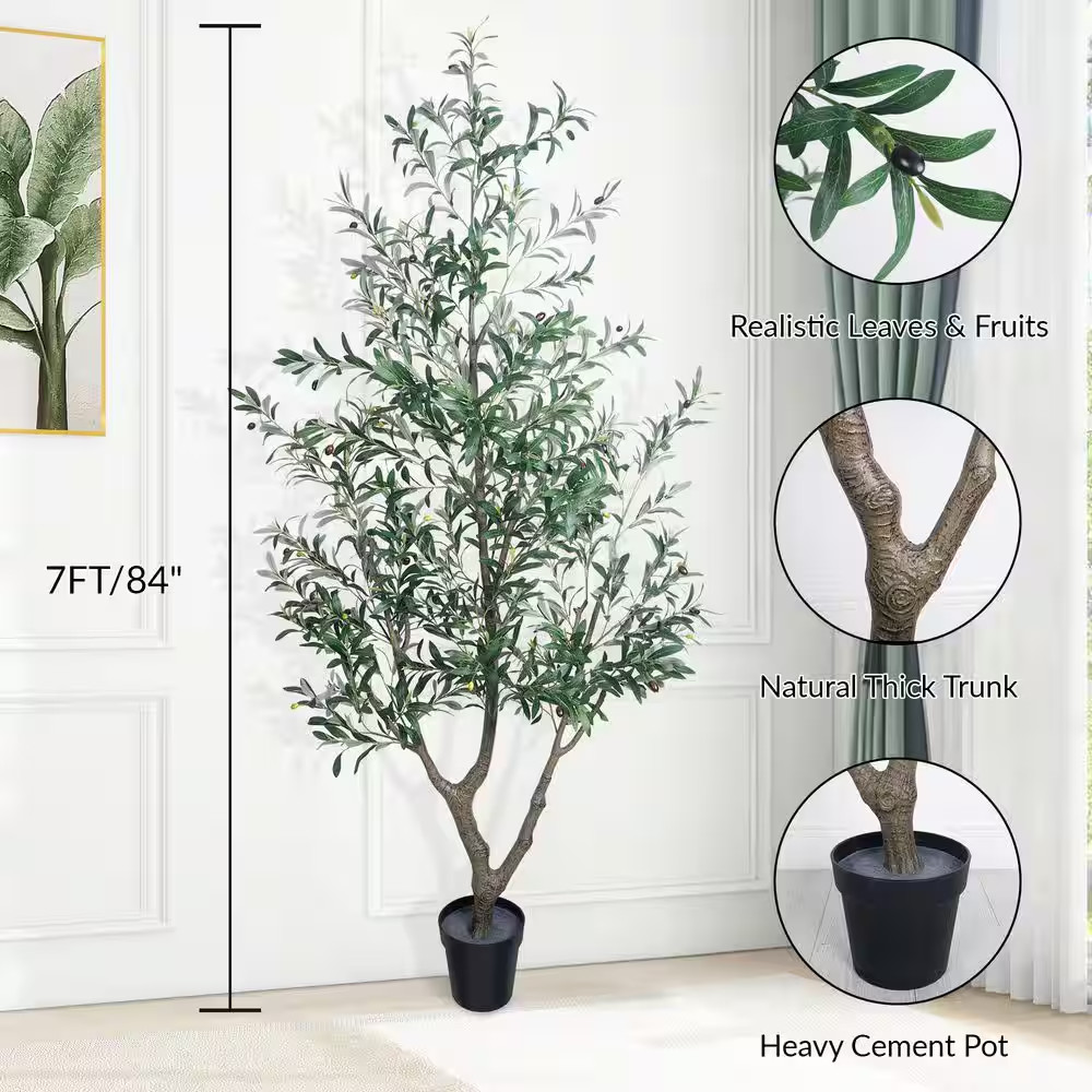 7 Ft. Artificial Olive Tree Faux Olive Silk Tree Faux Plant in Pot for Indoor…