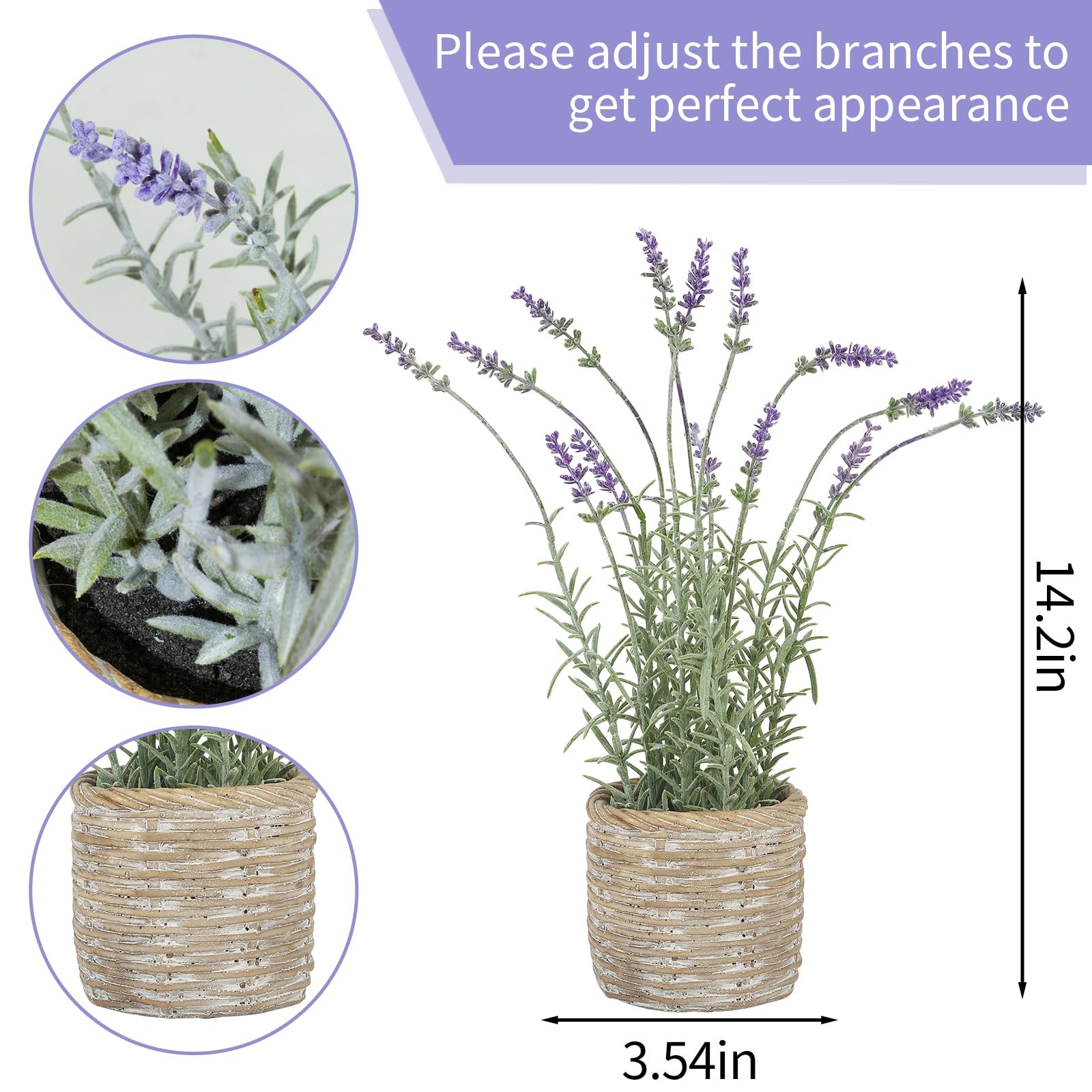 Lavender Small Fake Plant Lavender Artificial Flowers in Pots Decorative Plan…