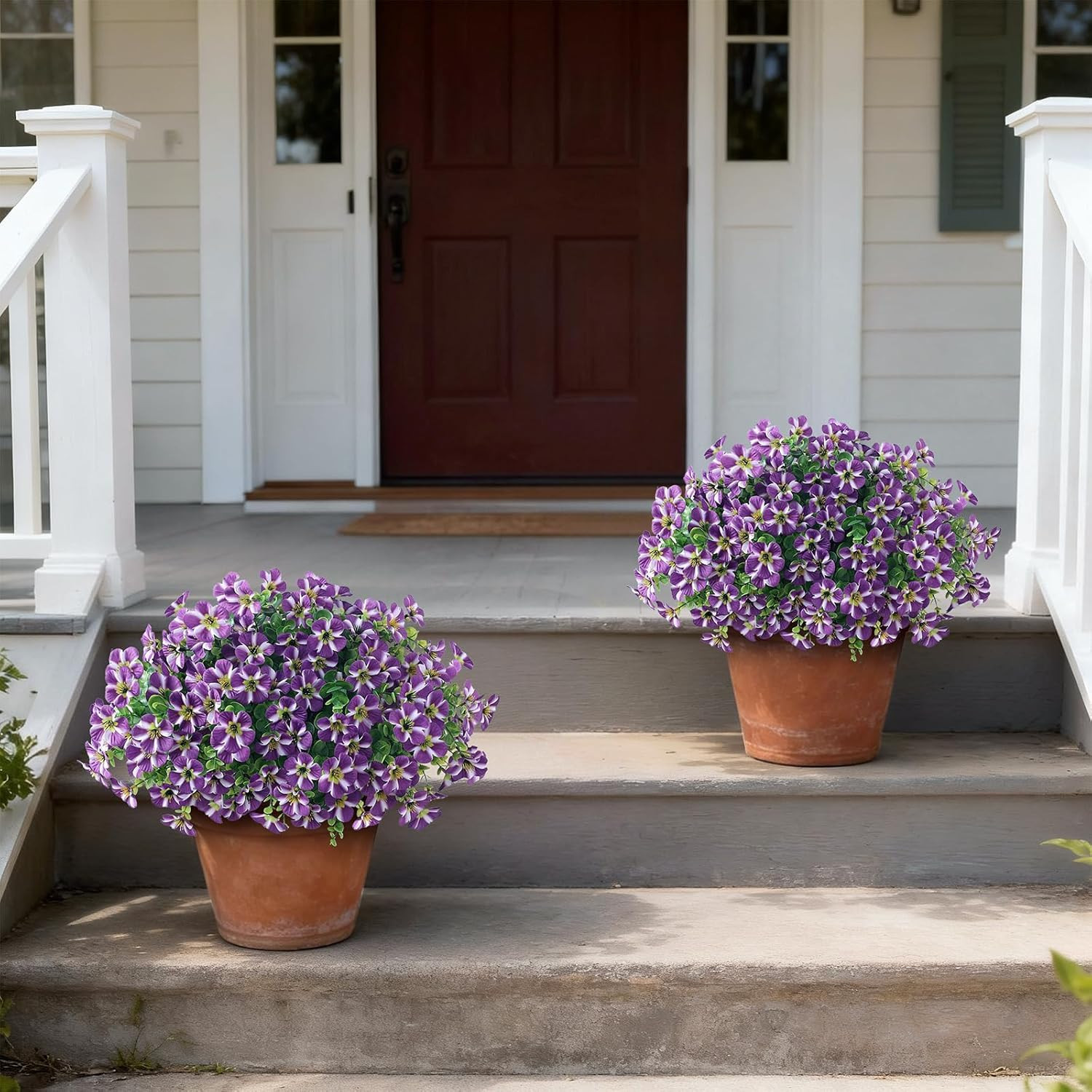 2 Set of Artificial Morning Glory & Eucalyptus Topiary Trees – Faux Silk Flower