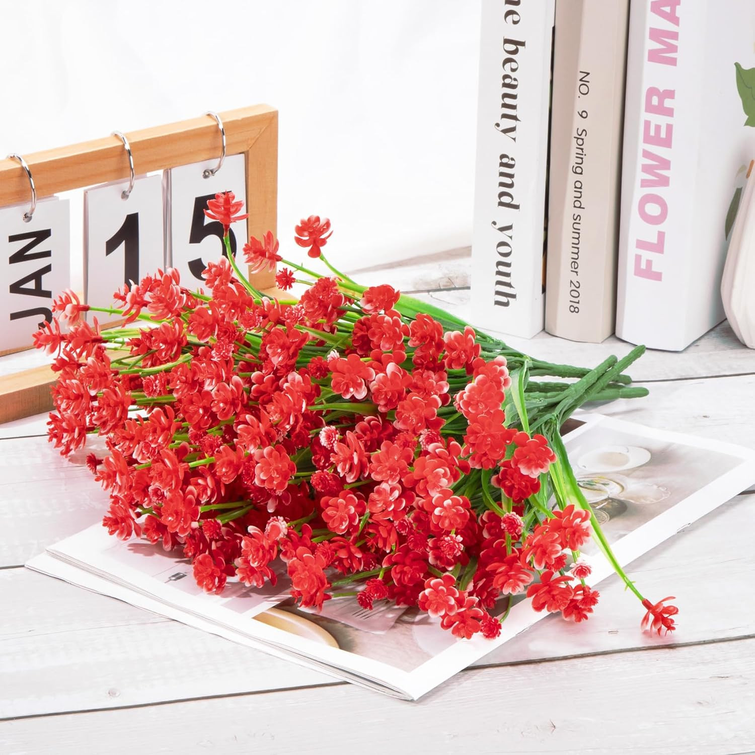 12 Bundles Artificial Flowers for Outdoors UV Resistant Fake Plastic Plants Faux