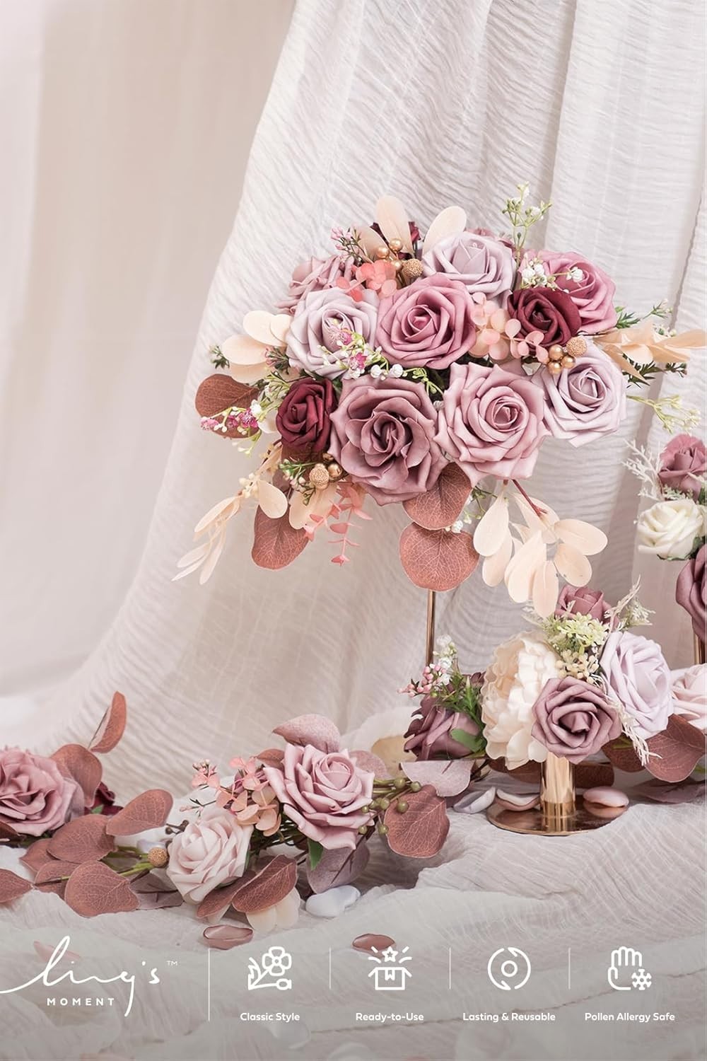Grand Dusty Rose Faux Flower Box for Elegant Wedding Centerpieces & Bouquets