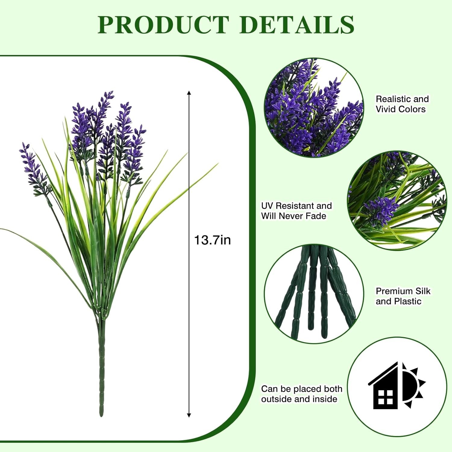 Vibrant 12-Count UV Resistant Fake Lavender Grass for -Round Home Charm