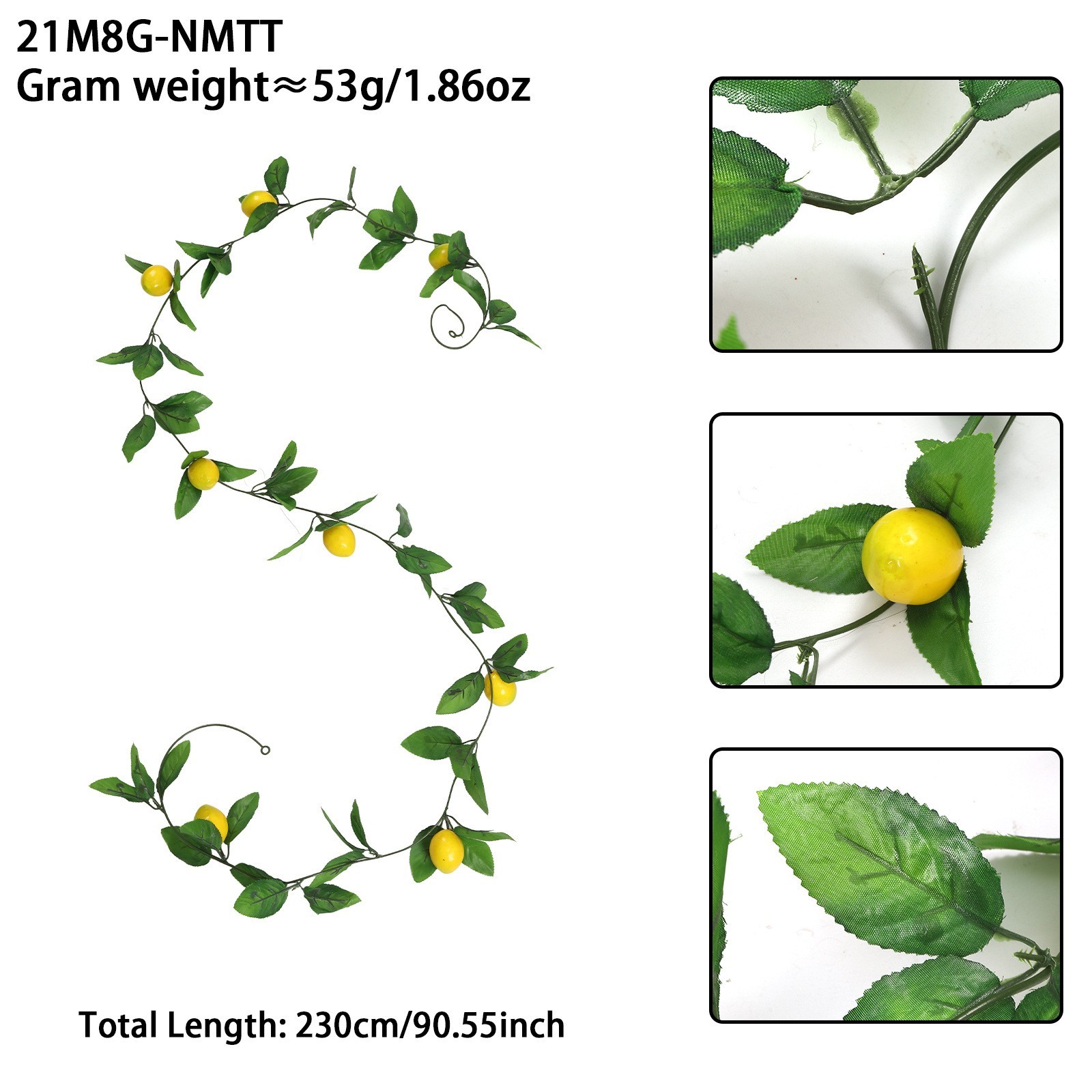 Artificial Lemon Vine Garland with Rose Leaves 90.55in 230cm for Table Draping