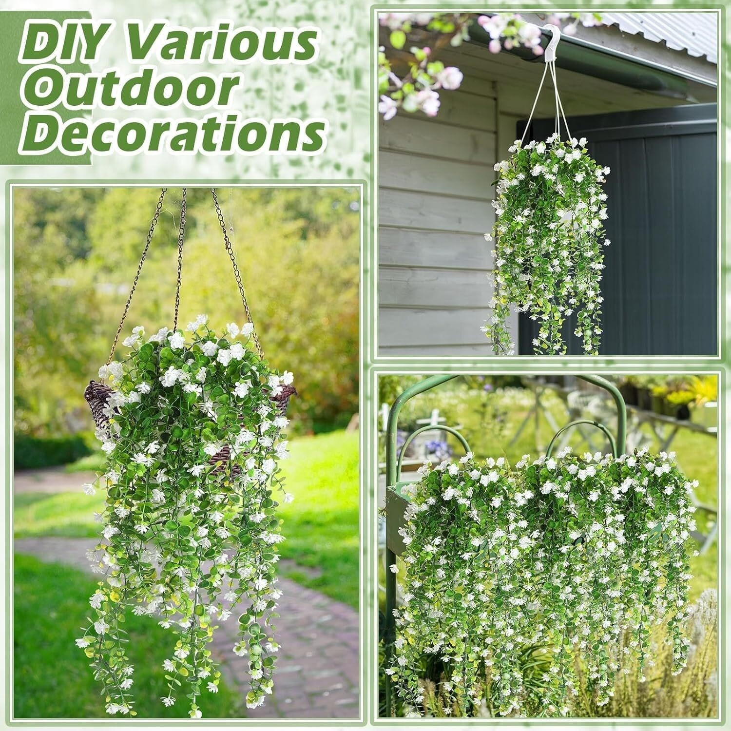 3pc Artificial Fern Plant Fake Eucalyptus Leaf Hanging Flower Vine Home Decor