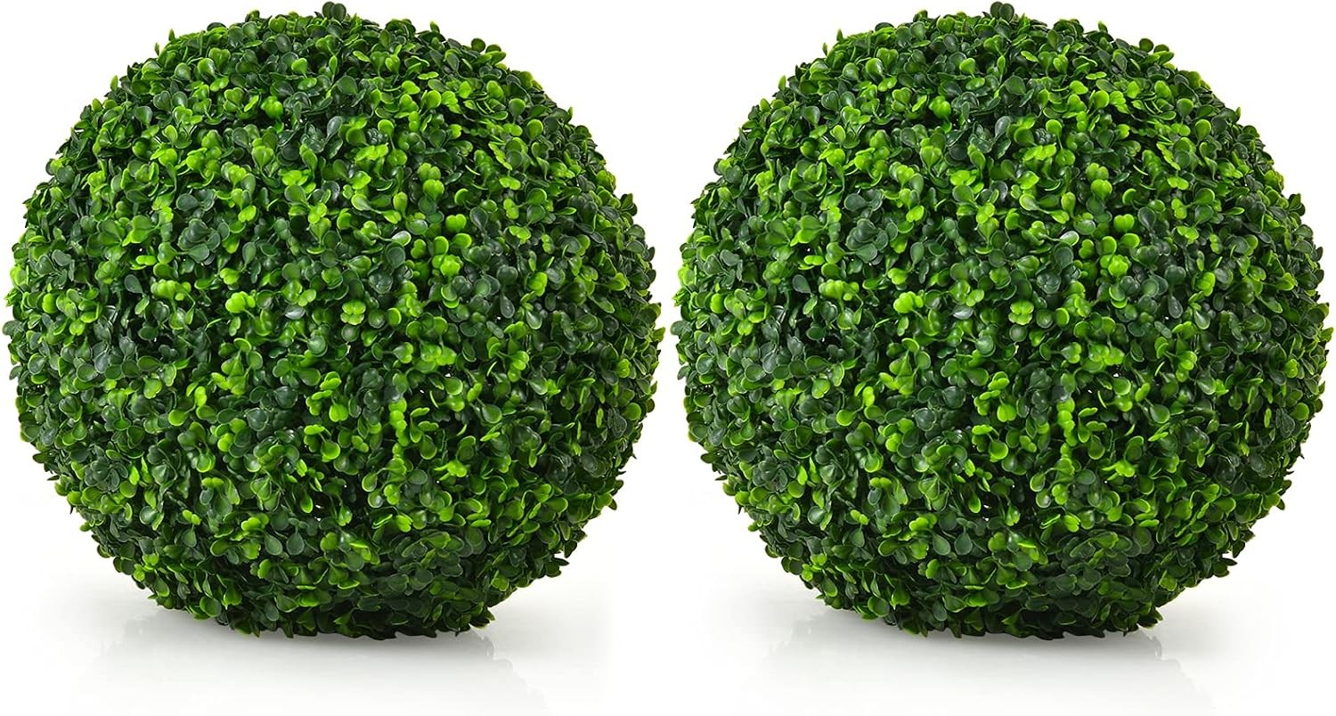 2 PCS 16 Inch Artificial Plant Topiary Ball Round Faux Boxwood Balls Outdoor