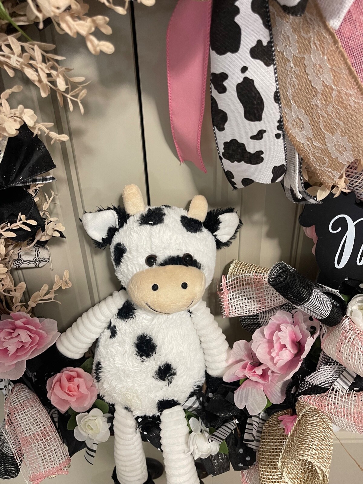Farm MOO Cow floral mesh grapevine wreath by Taylormadecustombows 32x28x7″