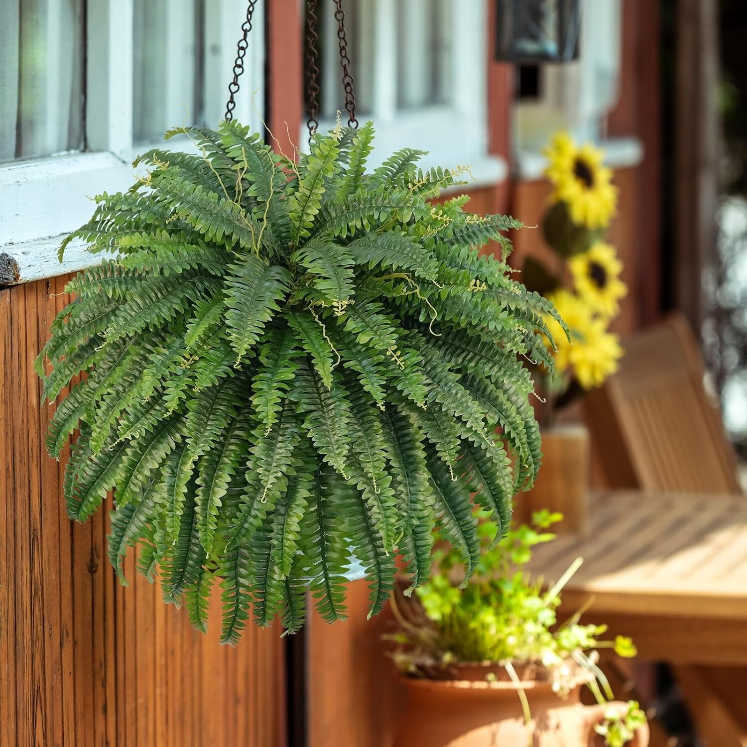 50″ Artificial Boston Ferns Fake Bush Plants Large Faux Ferns with 96 Fronds
