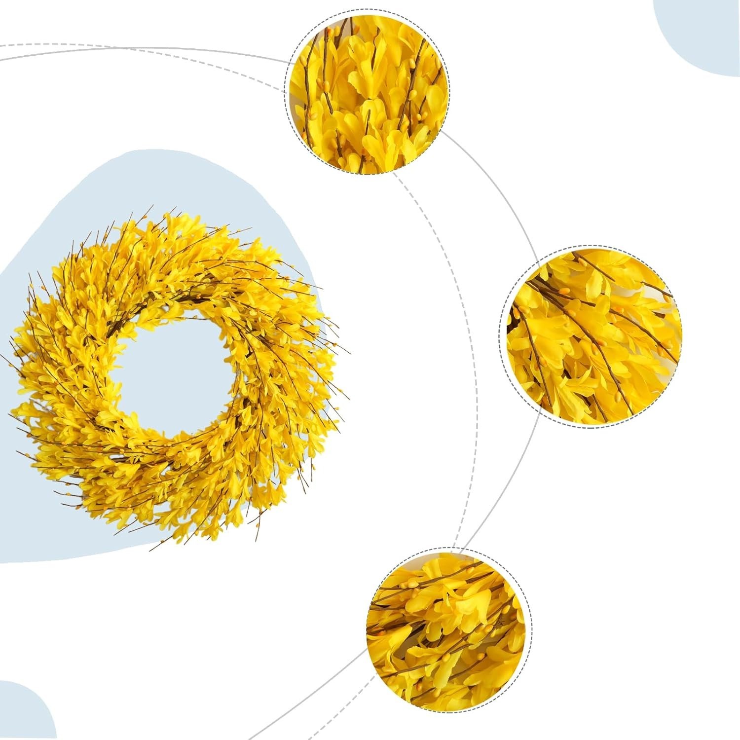 22-Inch Lifelike Forsythia Flower Wreath – Elegant Spring & Summer Decor