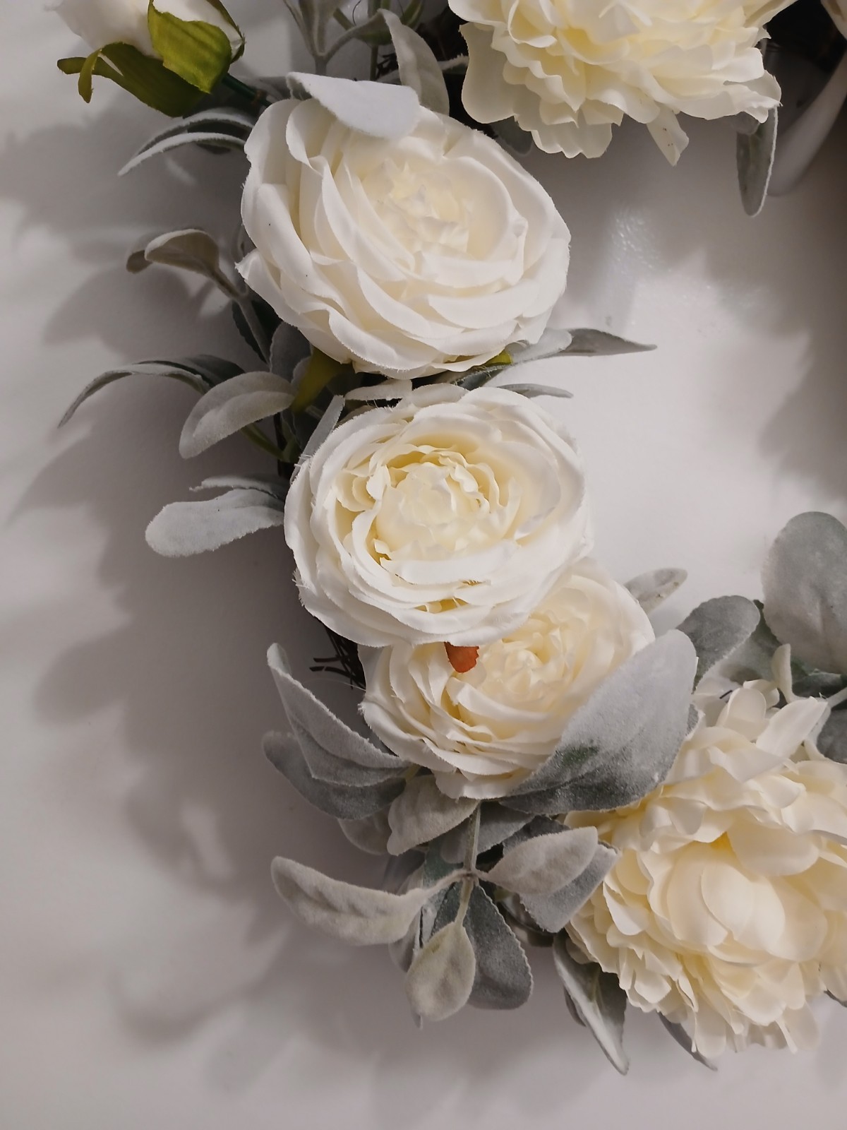 Gorgeous English White Roses & Sage Door Wreath 17″ Flower Elegant Summer Spring