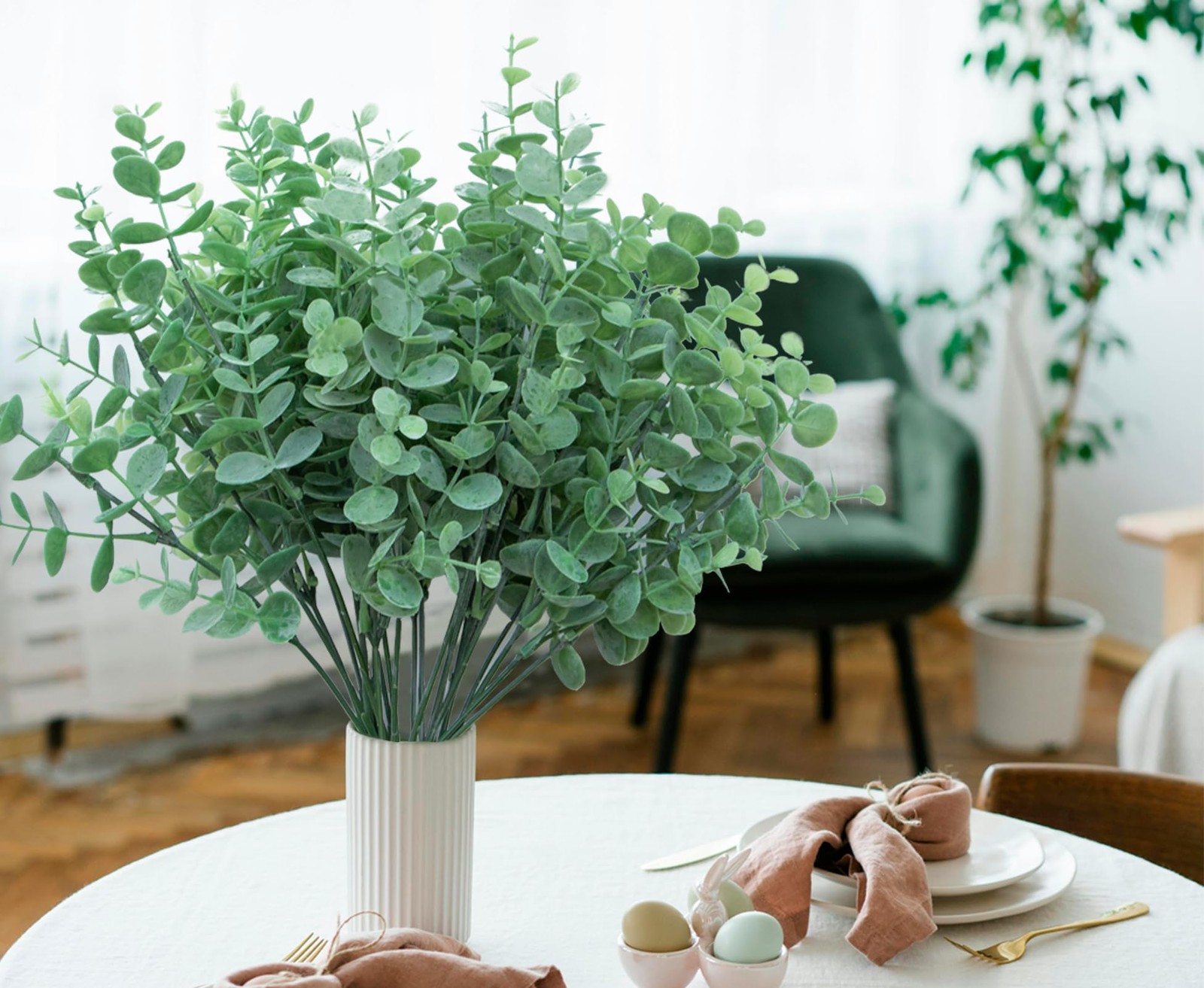 5Pcs Artificial Eucalyptus Stems，Artificial Greenery Fake Dust Frosted Eucaly…