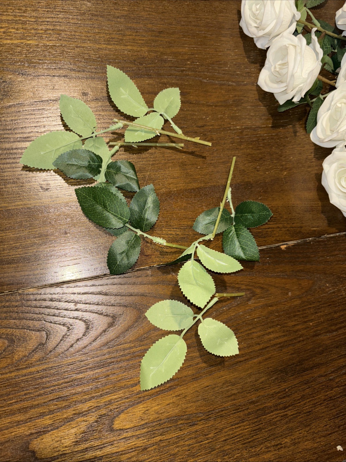 White Roses; 15 count, Artificial Flowers; Cut Stems; Short, with filler leaves