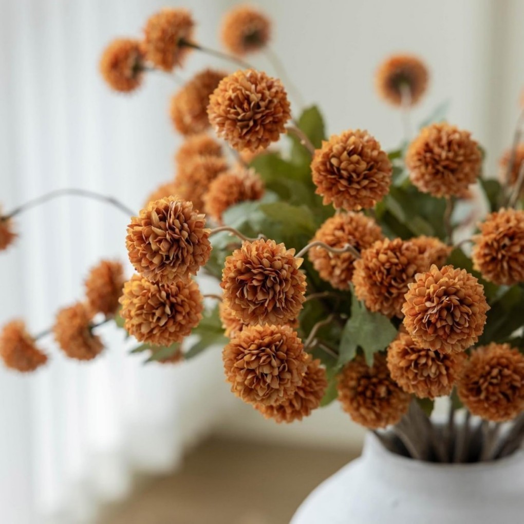 10 Pcs Artificial Dandelion Flowers(1 Pcs 5 Flower Buds) Orange Color Ornaments
