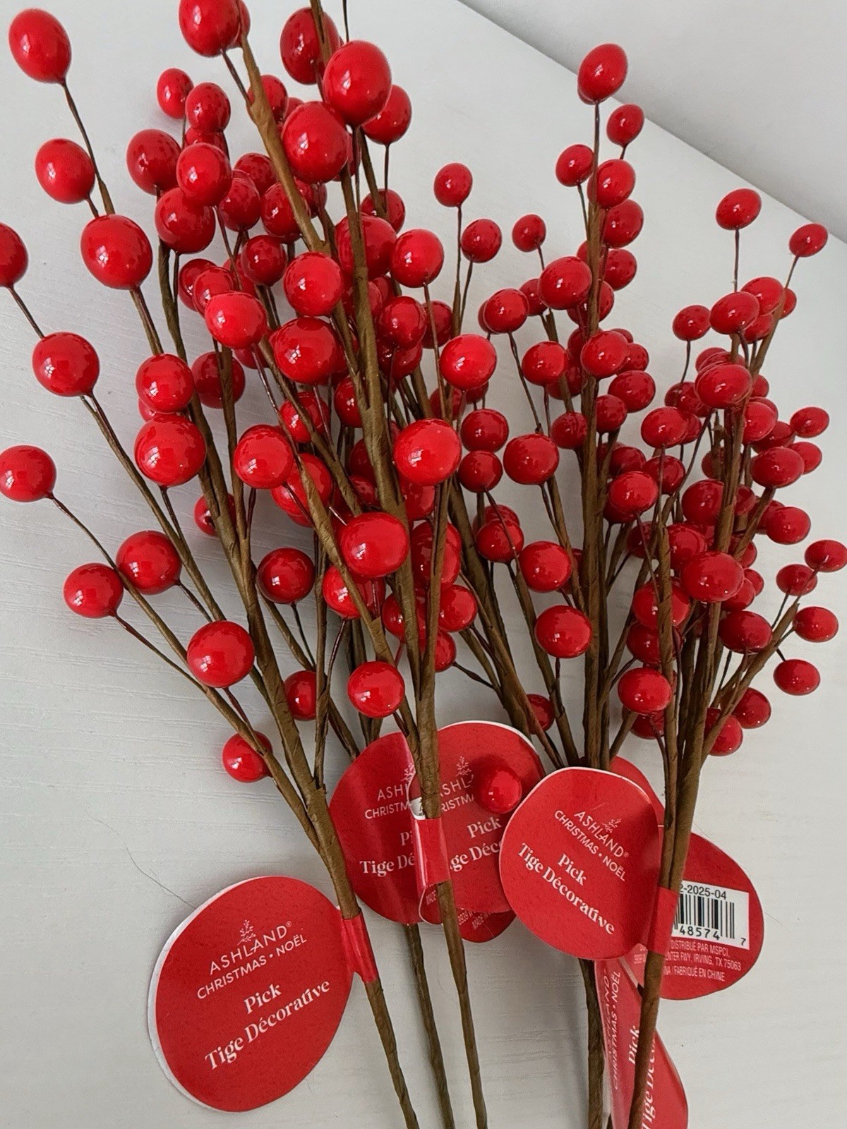 Ashland Christmas Shiny Red Berry Pick Lot Holiday Floral Stems Tree Decor 8 Pc