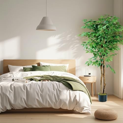 Artificial Ficus Tree with Sturdy Nursery Pot, 5FT Faux Silk Ficus Green(5ft)