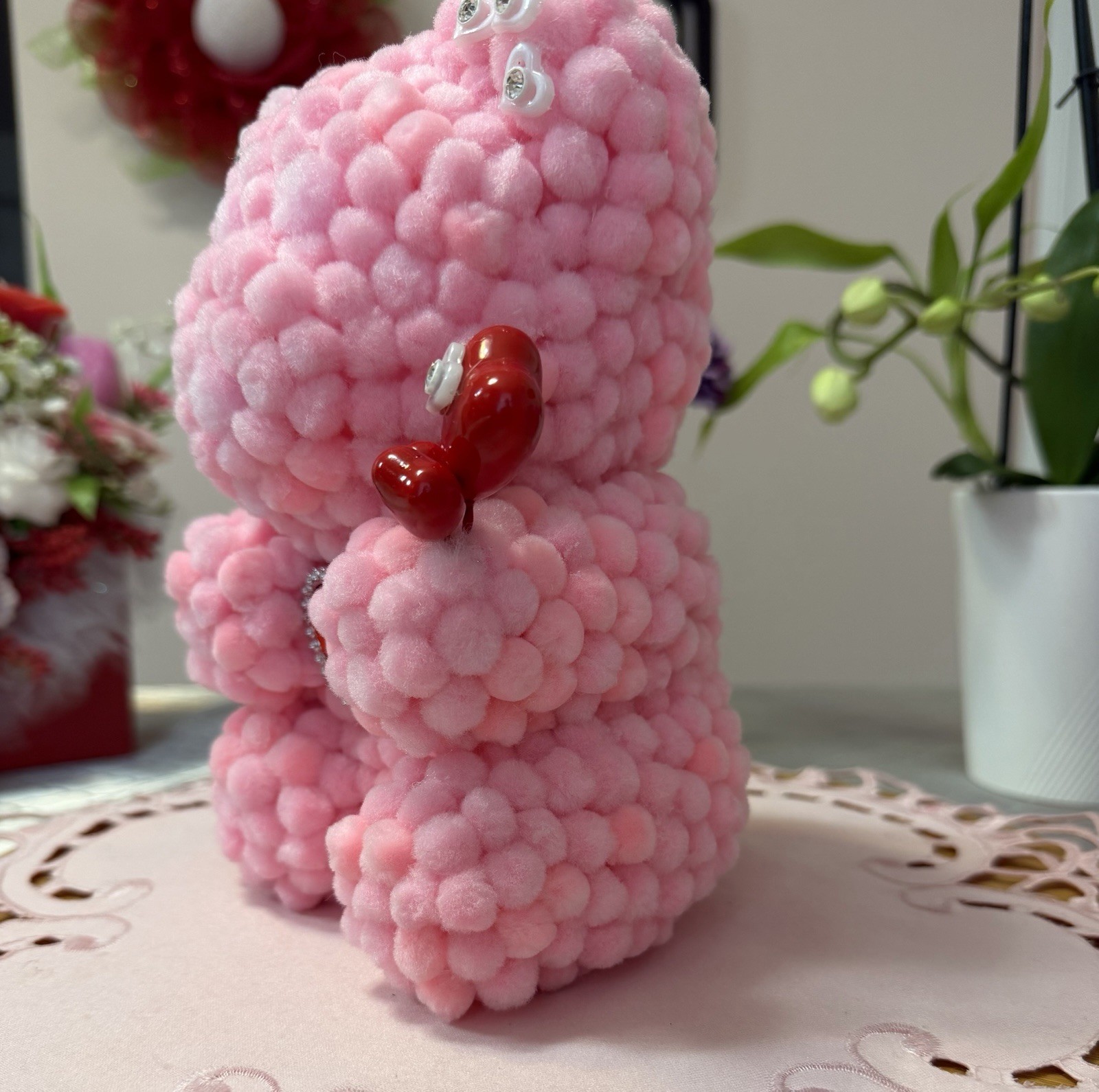 Adorable Pink Marshmallow Teddy Bear 9″-Unique Handmade Gift for Mother’s Day