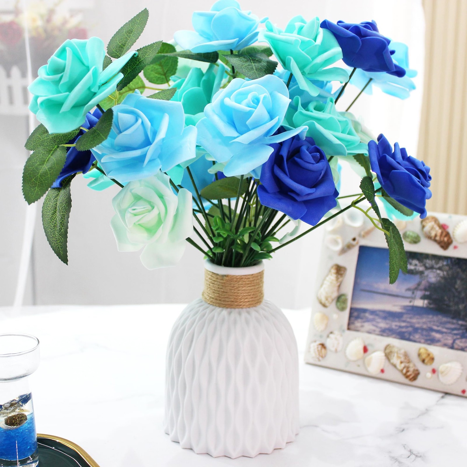 Sky Blue Artificial Foam Fake Rose Head Flower 3 Inch 100 PCS