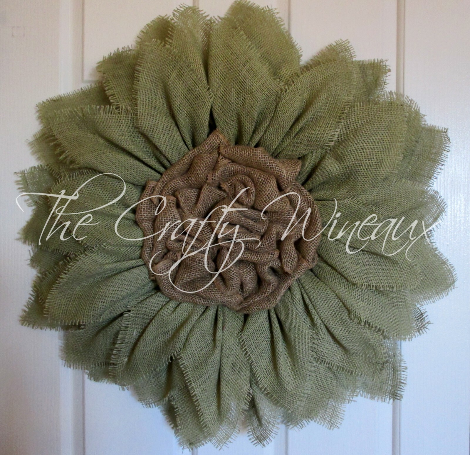 The Crafty Wineaux – Large 25″ Sage Green Burlap Sunflower Wreath