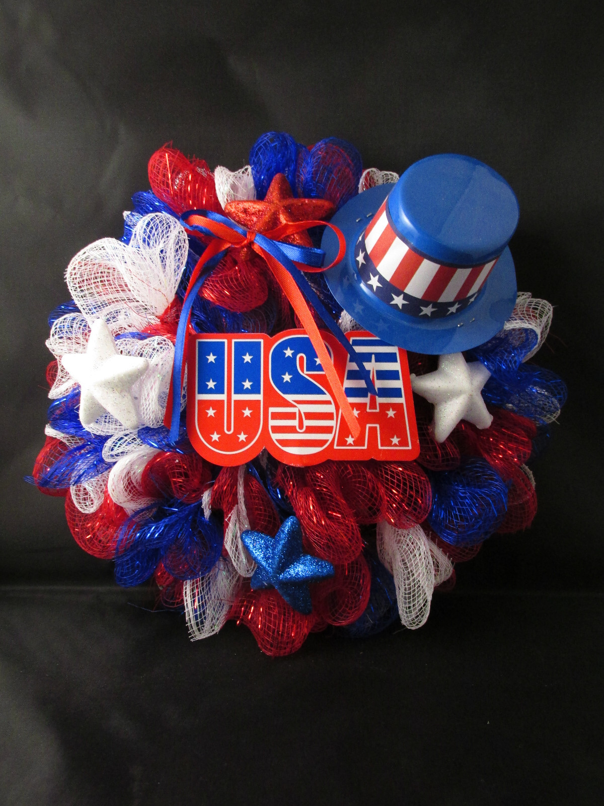 8 Inch Patriotic Ruffle Flower Deco Mesh Wreath