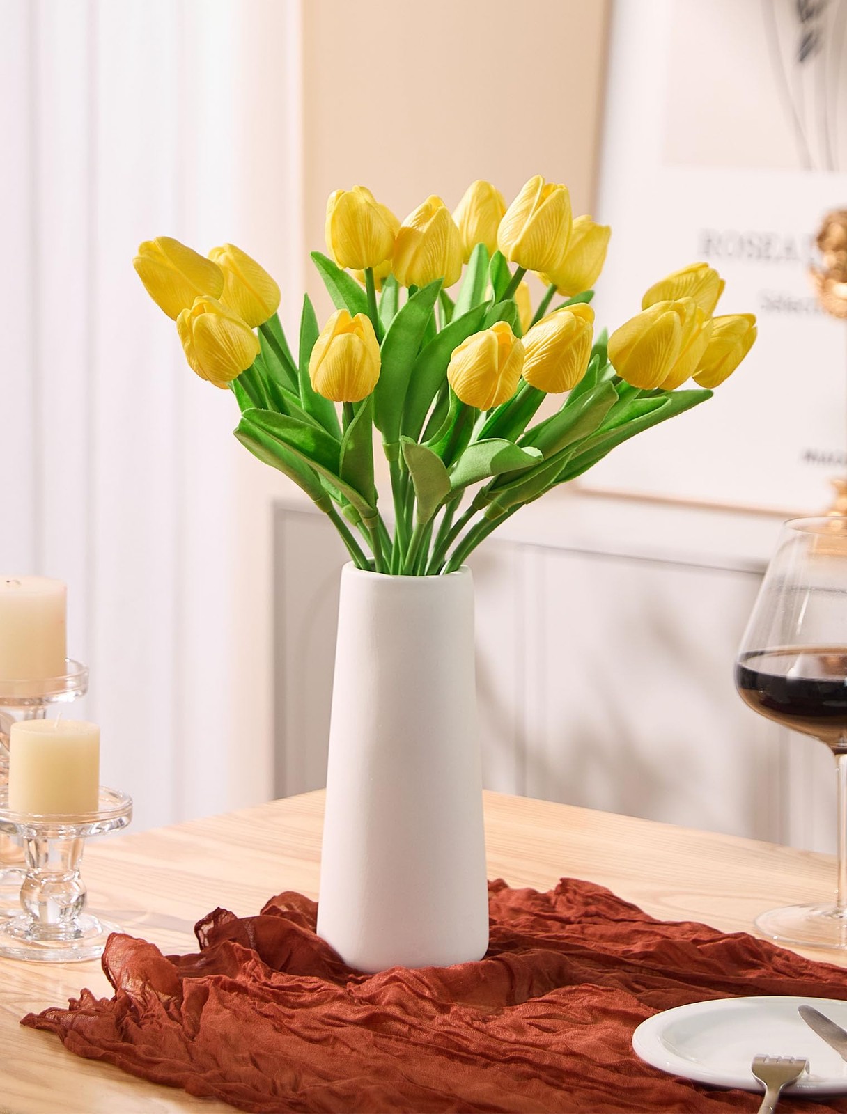 30 PCS Yellow Tulips Artificial Flowers Real Touch 13 Inch Silk Bouquet Decor