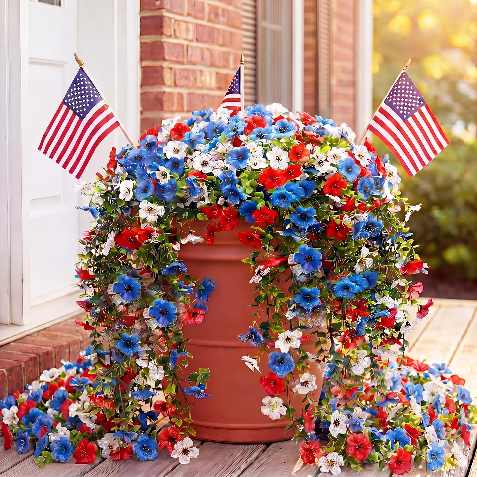4 Pack 4th of July Faux Flowers for Outdoors Decoration Red White Blue Patrio…