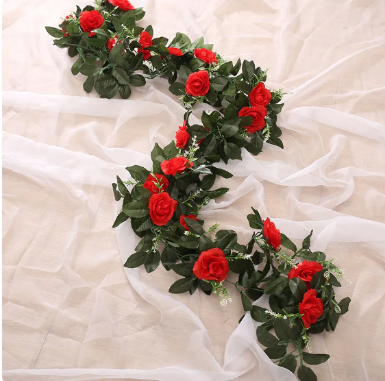 2.2m Artificial Flower Silk Rose Leaf Garland Vine Ivy Home Wedding Garden Décor