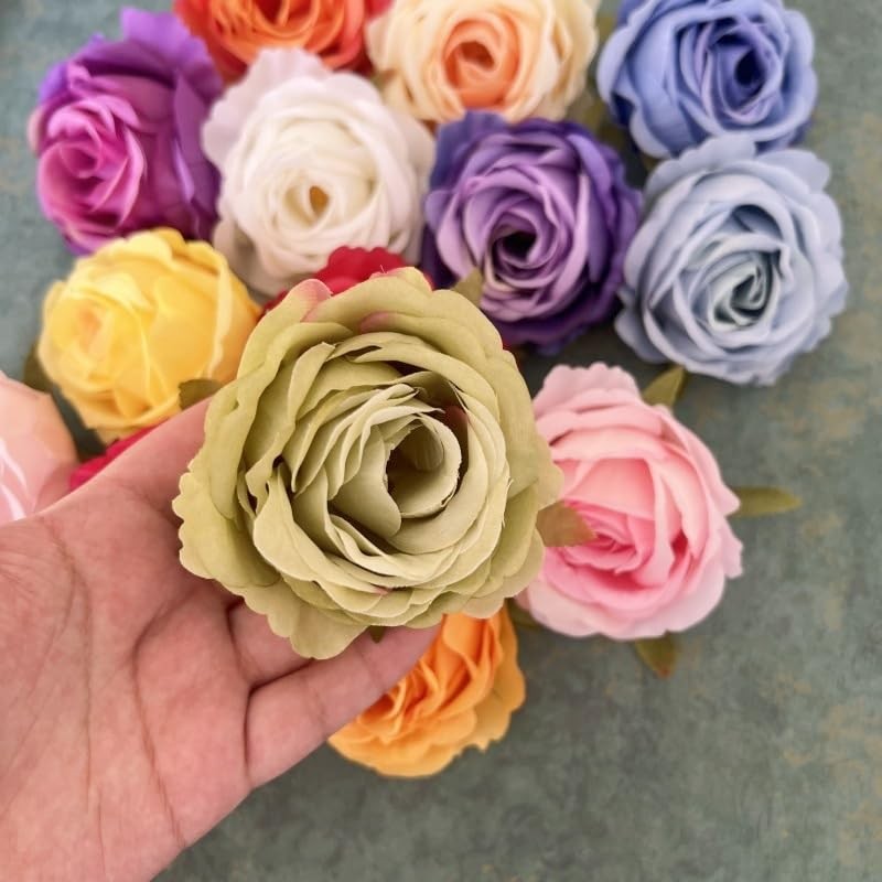 Multicolour 3 Inch Silk Rose Heads With Clips For Crafts Cake Decor 14 PCS
