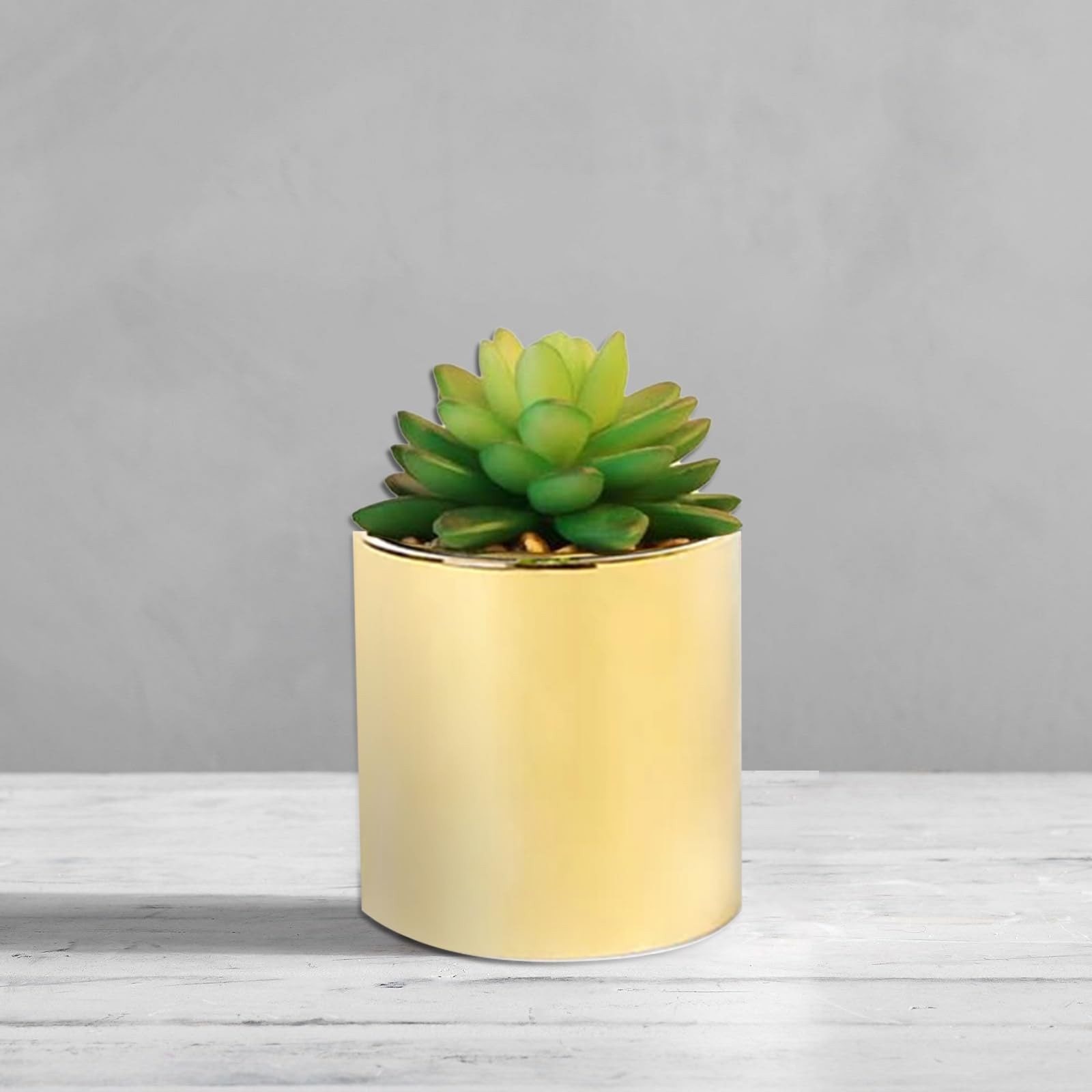 2 PCS Faux Succulent Artificial Plants 7 And 5 Inch In Gold Pots Home Decor