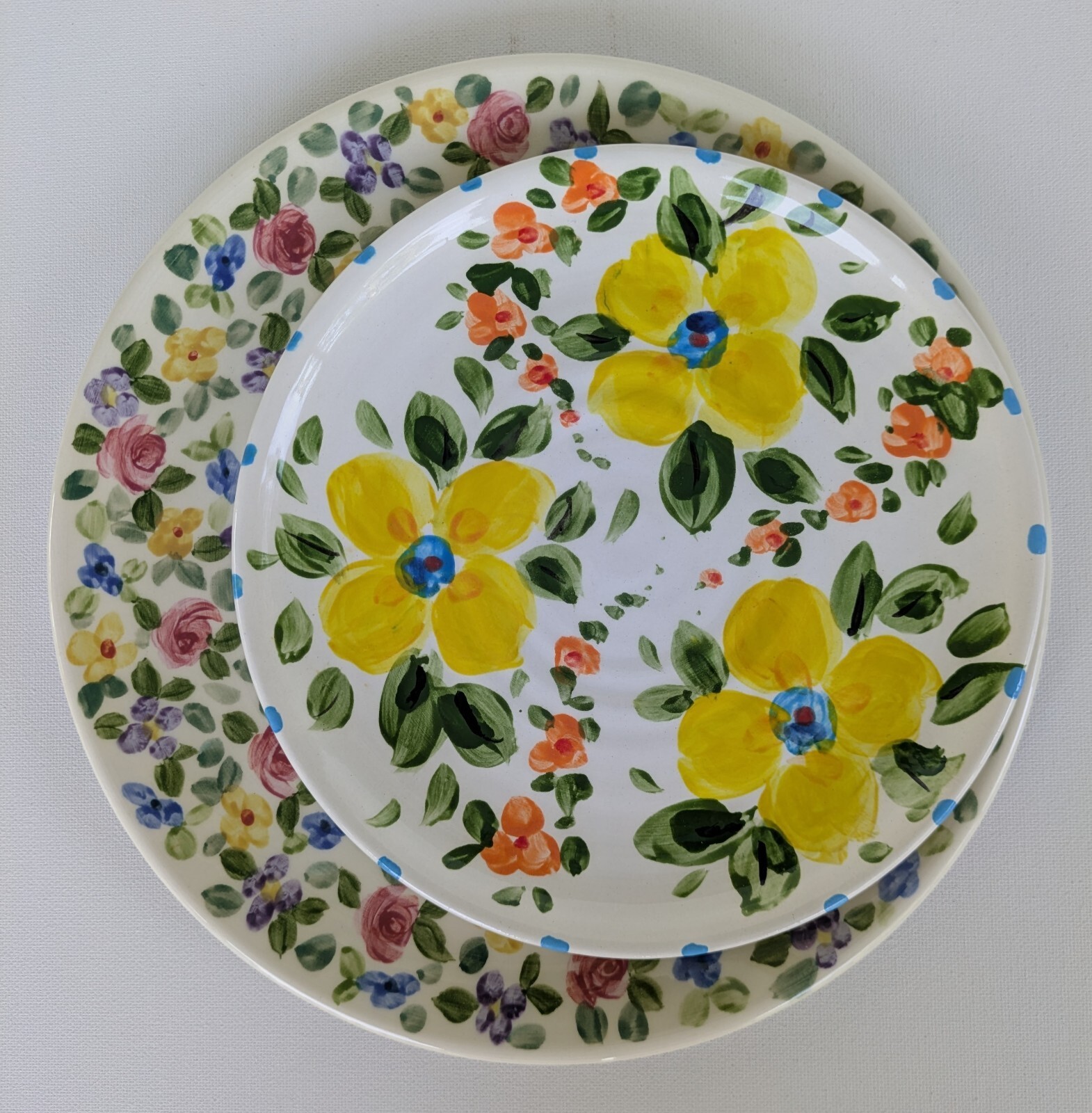 Cottagecore Handpainted Artisan Floral Plates, Y2K Vintage Decorative Plates
