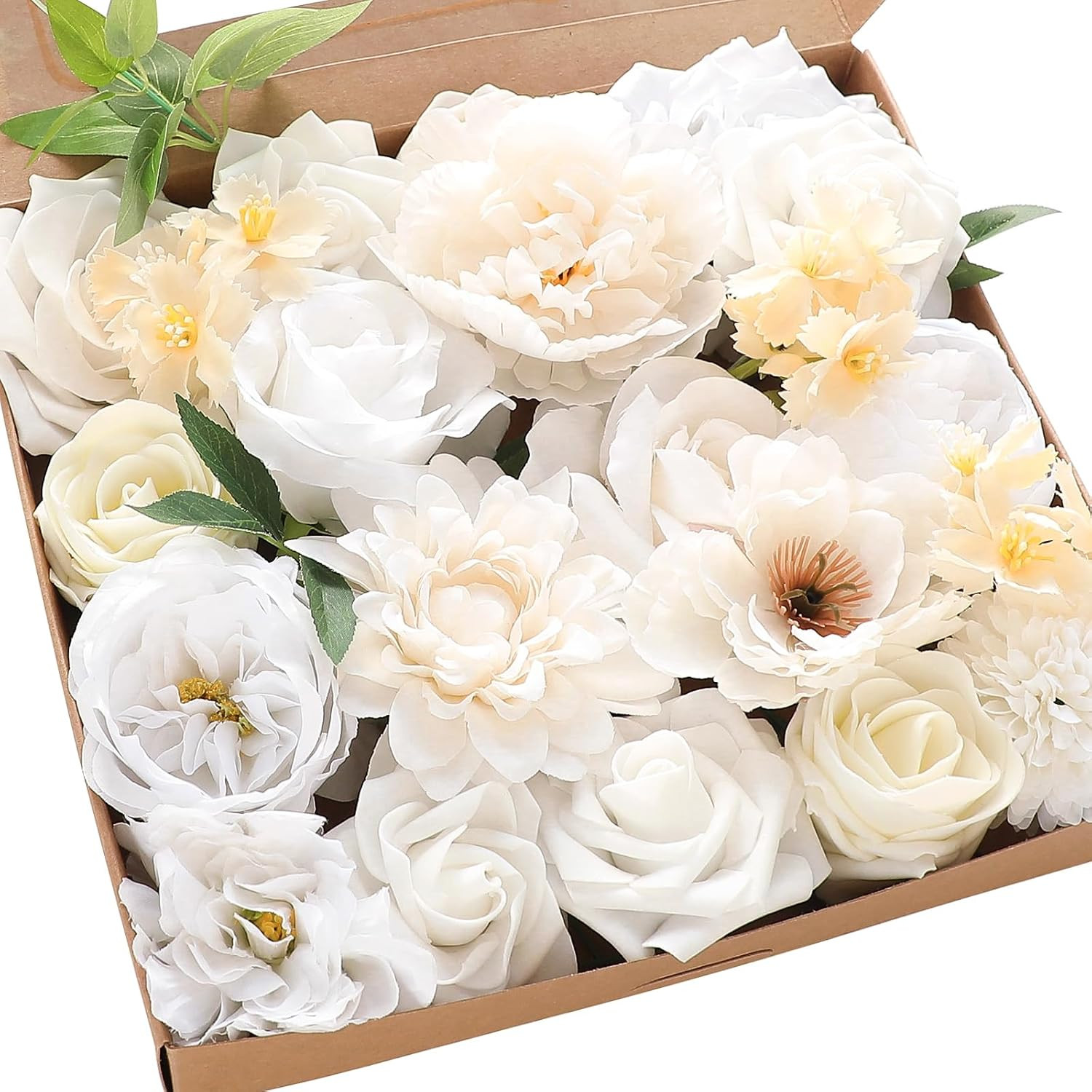 Pink Blush Blue Artificial Flowers Fake Roses Peonies and Greenery Combo Box Set