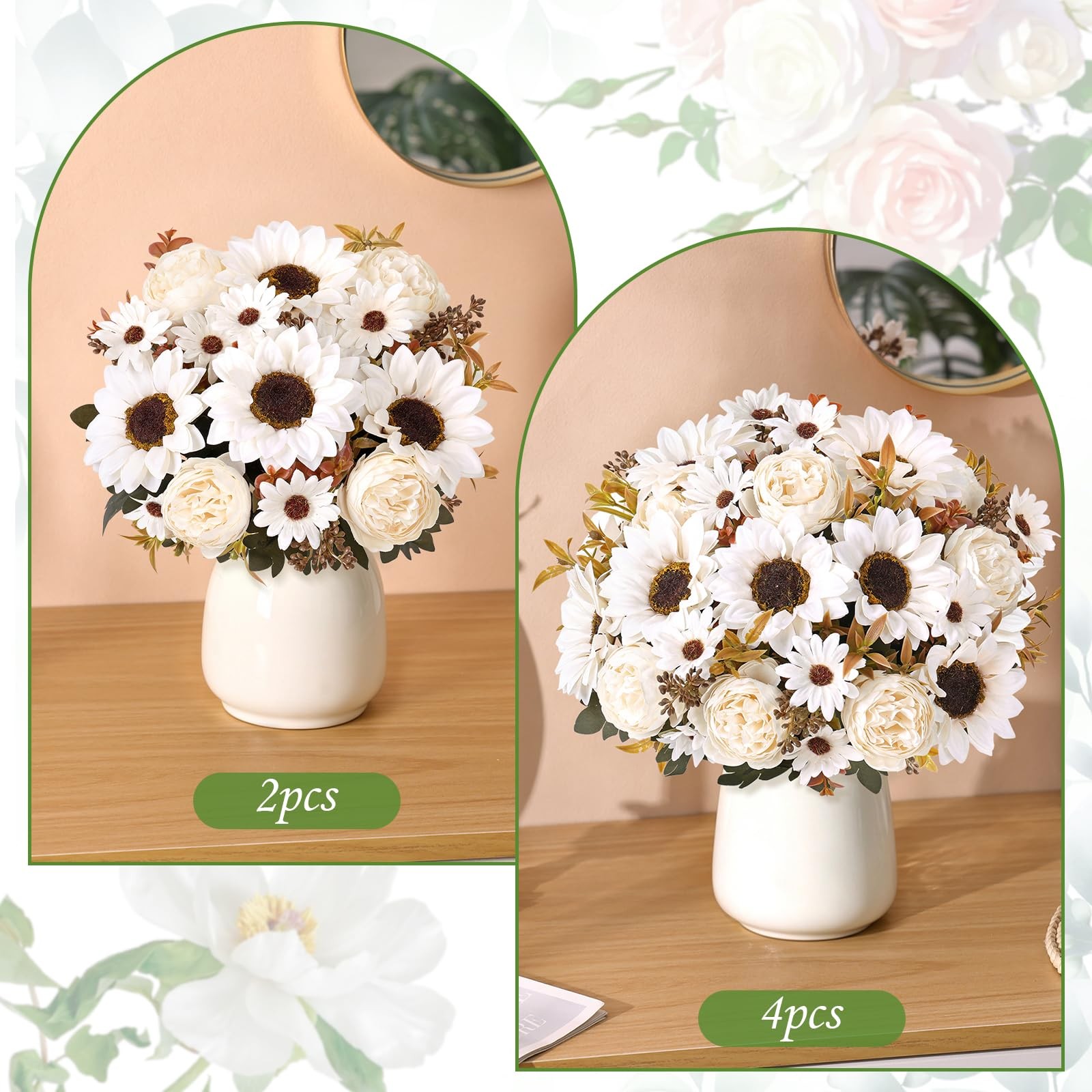 Sunflowers Artificial Flowers with Peonies 2Pcs Fake Sunflowers Summer Artifi…