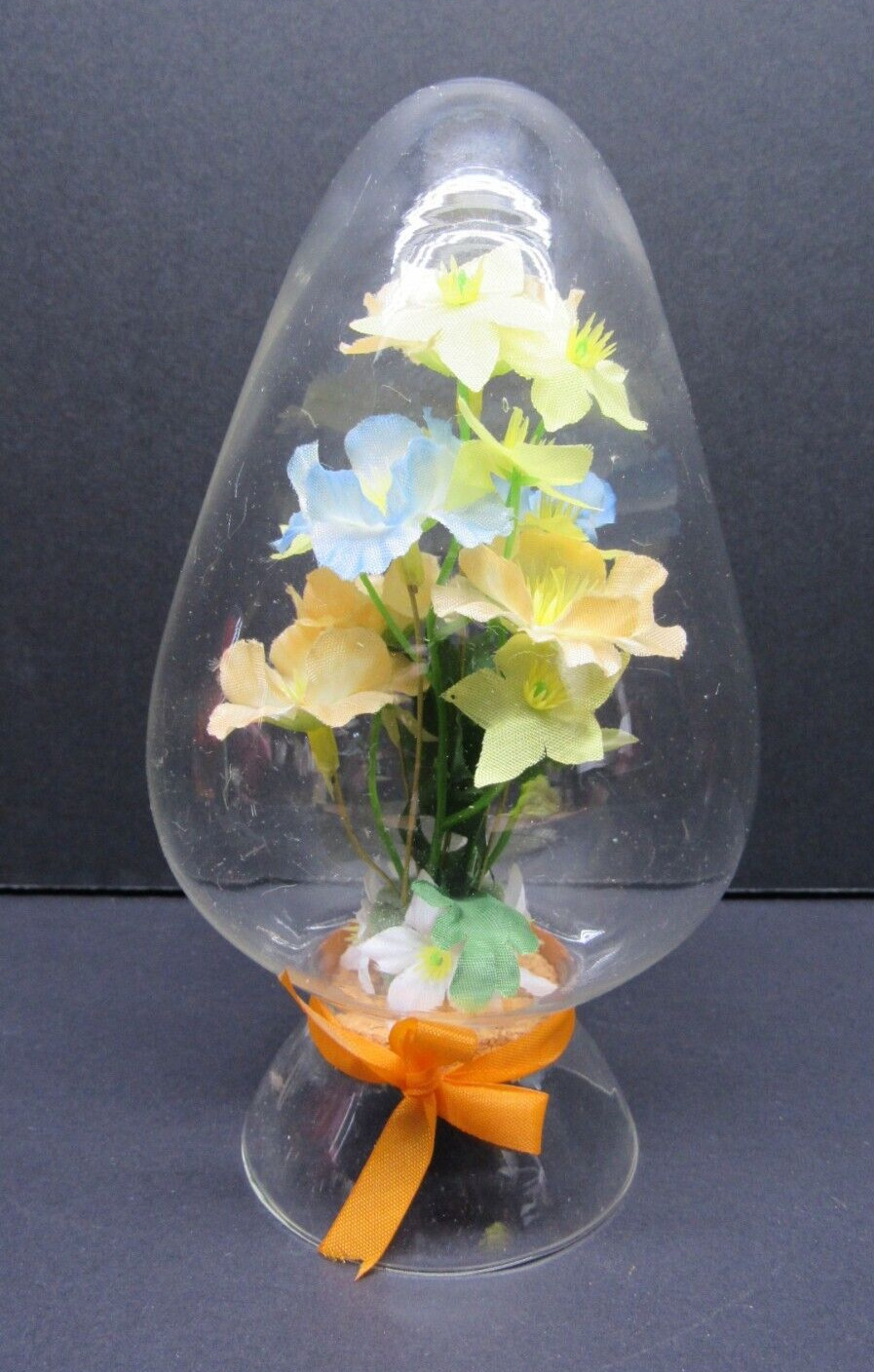 Albert E Price Floral Egg Shaped Dome Cloche Dried + Silk Yellow Flowers 5-3/4″
