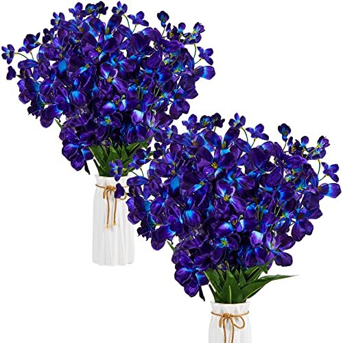 27 Inches Artificial Purple Blue Orchid Faux Flowers Purple Orchids Silk