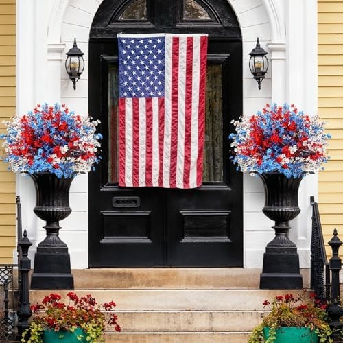Lyrow 24 Pcs Red Blue White Patriotic Artificial Flowers 4th of July Table Ce…
