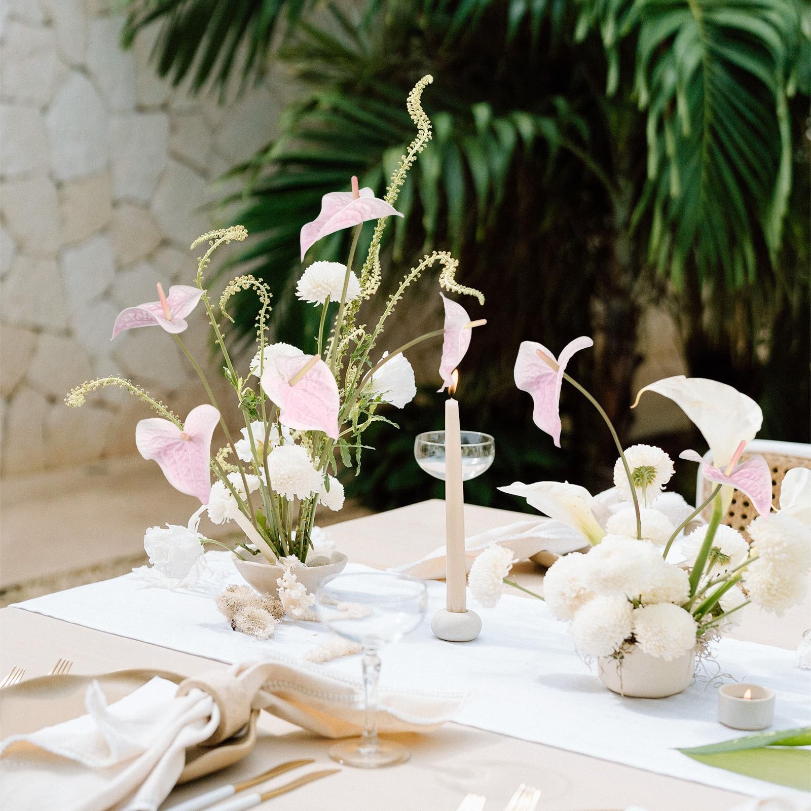 Pink Artificial Anthurium Fake Tropical Faux Real Touch Flowers Fits 23.6 Inch