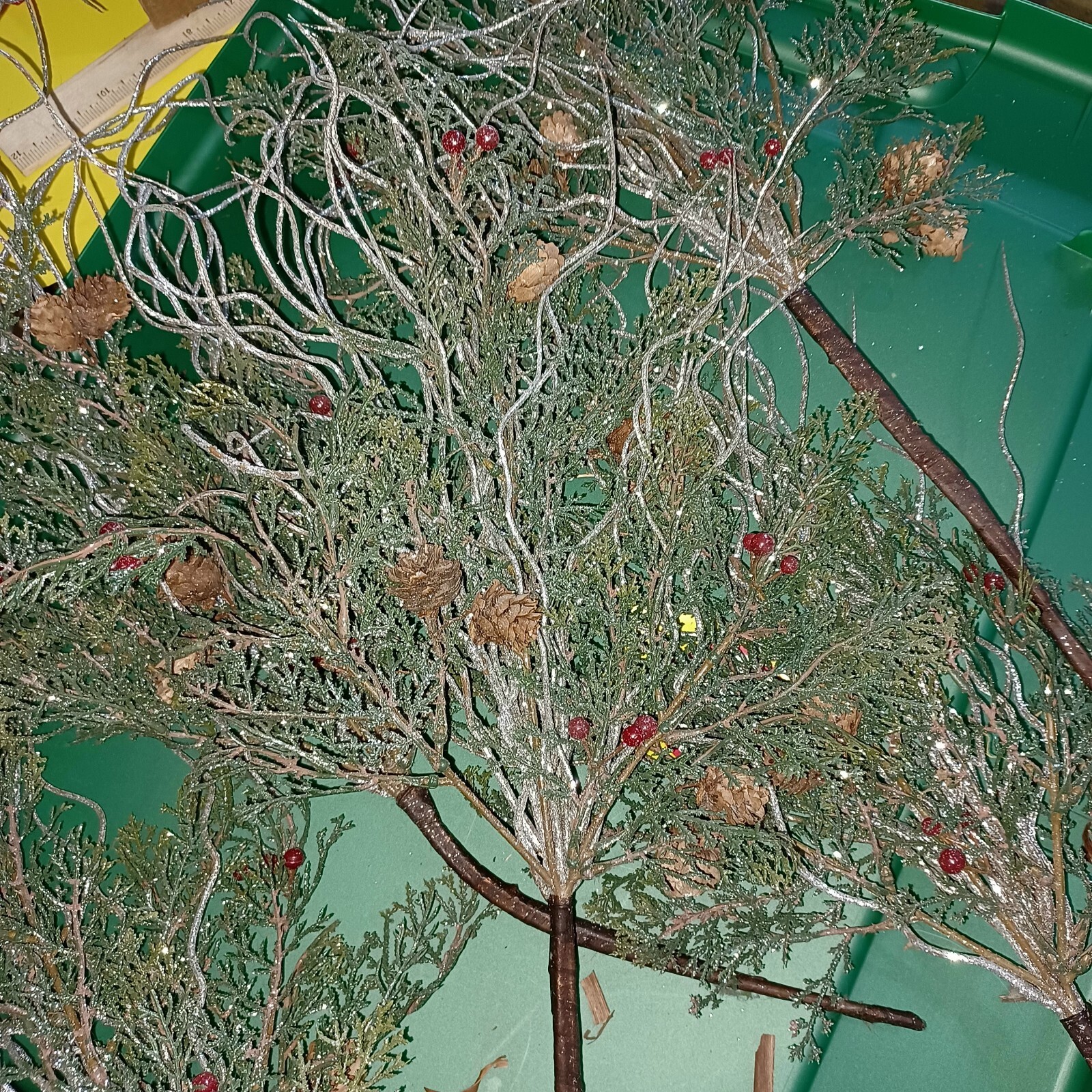 5 Christmas Floral Picks Red Berry’s & Pinecones 24″ Artificial Greenery