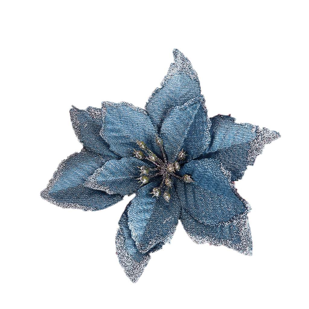 12pcs Glitter Artificial Poinsettia Flower Christmas Tree Ornaments Home Decor