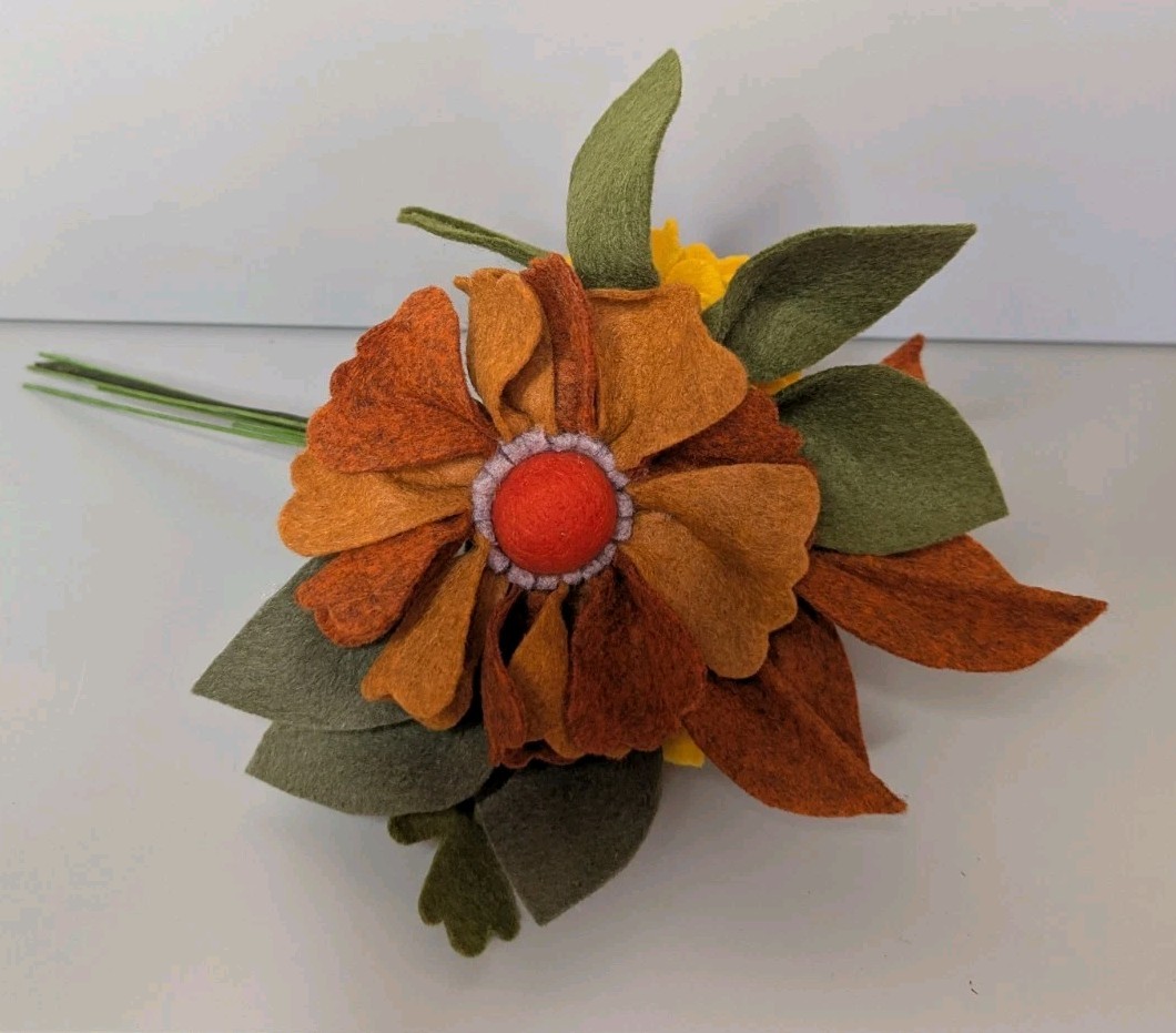 Beautiful Hand Cut Wool Blend Felt Flower Bouquet Gift Wrapped/Great Gift Idea!