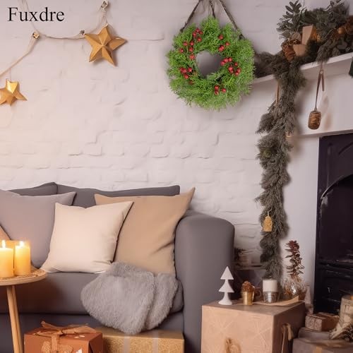 2 Pcs Christmas Candle Rings Wreaths, 10 Inch Candle Wreath Green-pine&berry