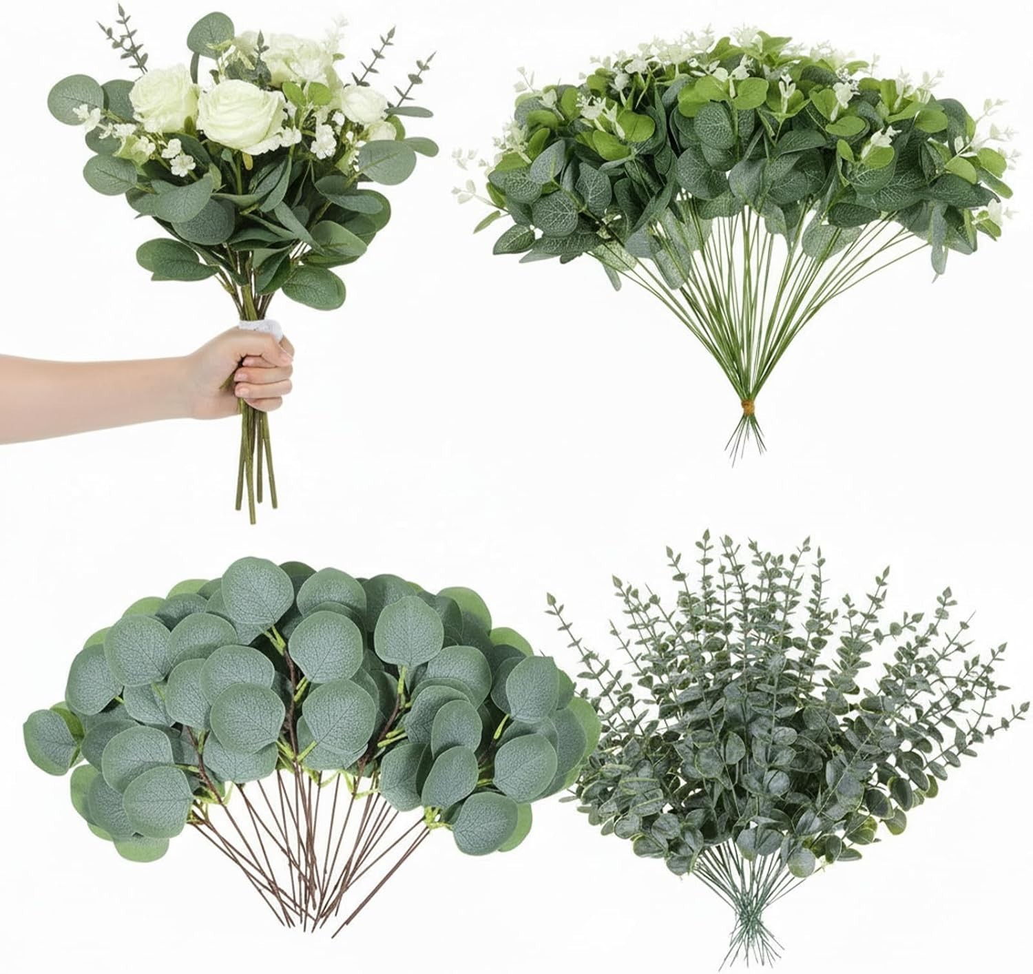 Artificial Eucalyptus Leaves 180 Pcs 3 Kinds 11.81in 10.24in 15in – Floral